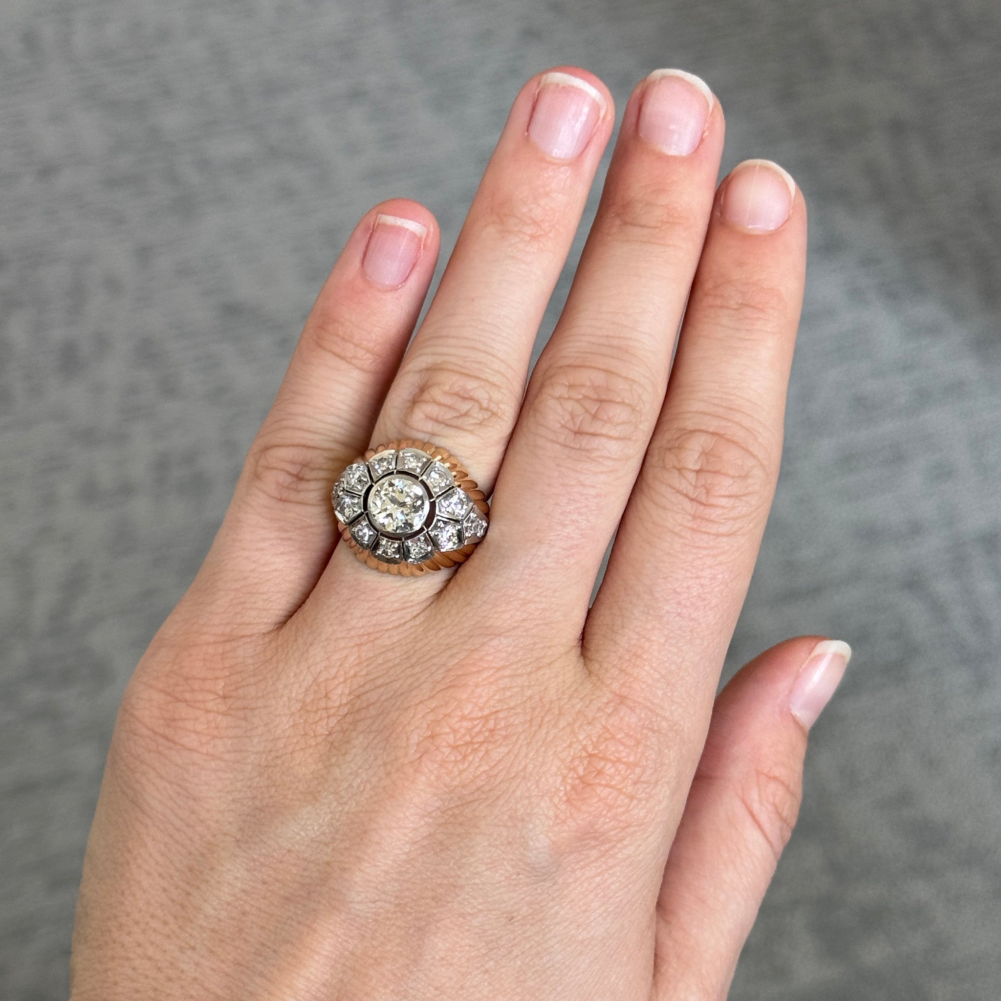 Art Deco Style 2.20ctw Diamond Platinum 18K Gold Dome Ring