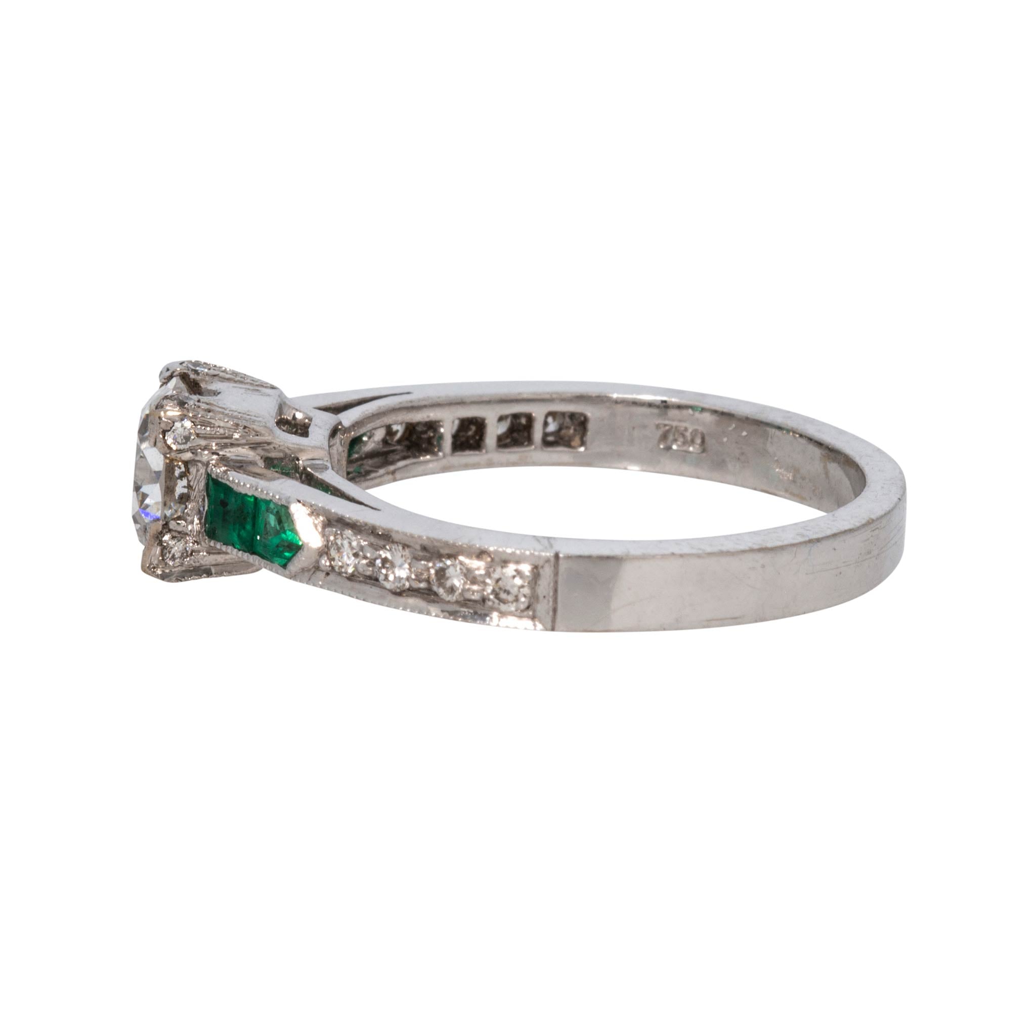 Estate Diamond & Emerald 18K White Gold Ring