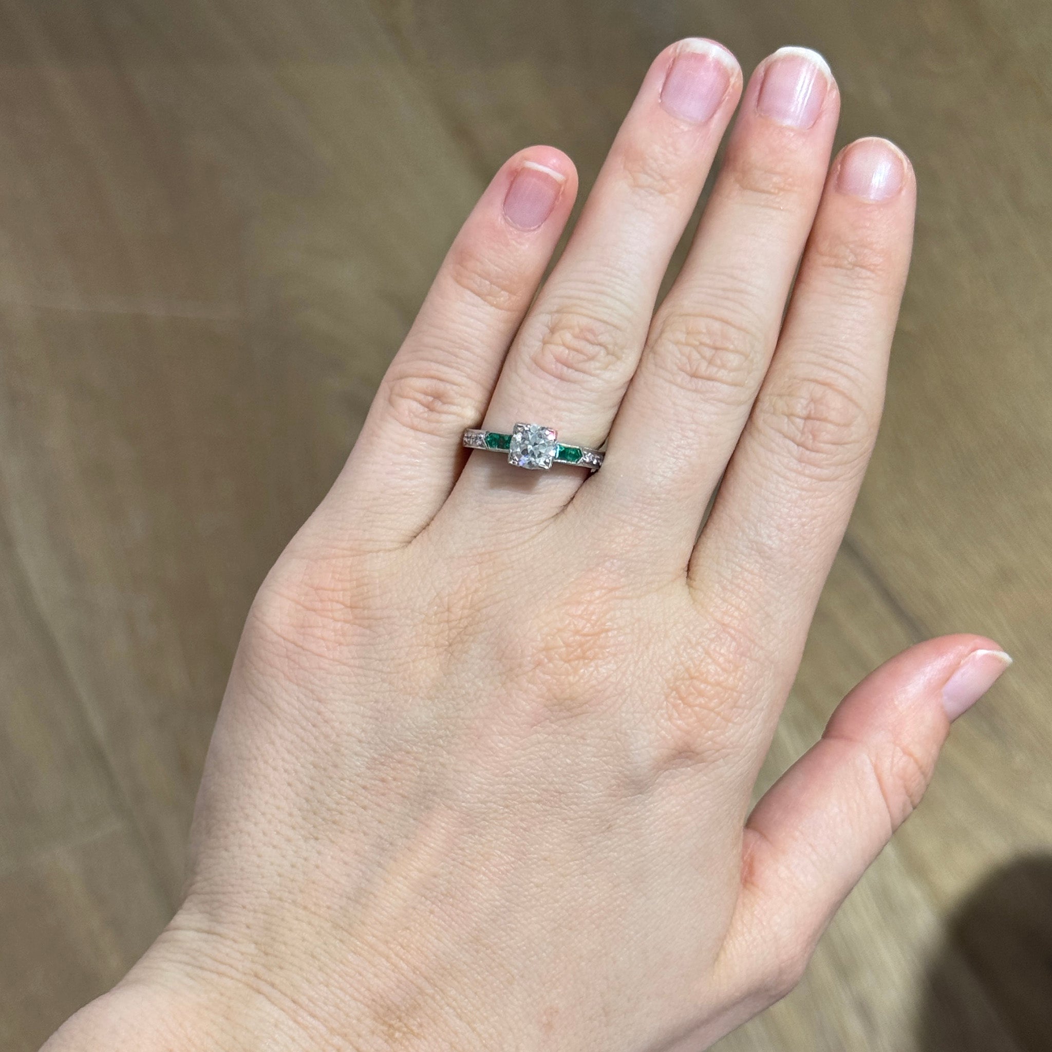 Estate Diamond & Emerald 18K White Gold Ring