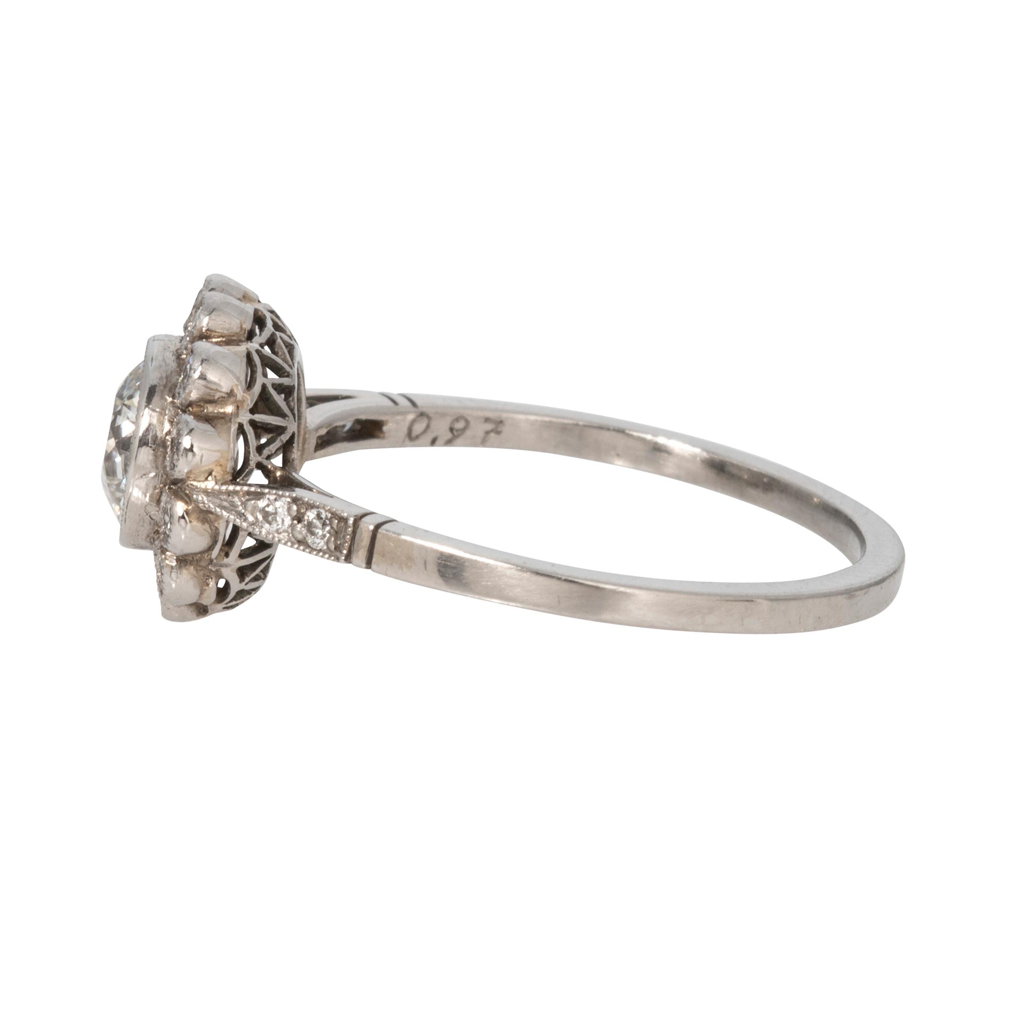 Art Deco Style 1.27ctw Diamond Halo Platinum Ring