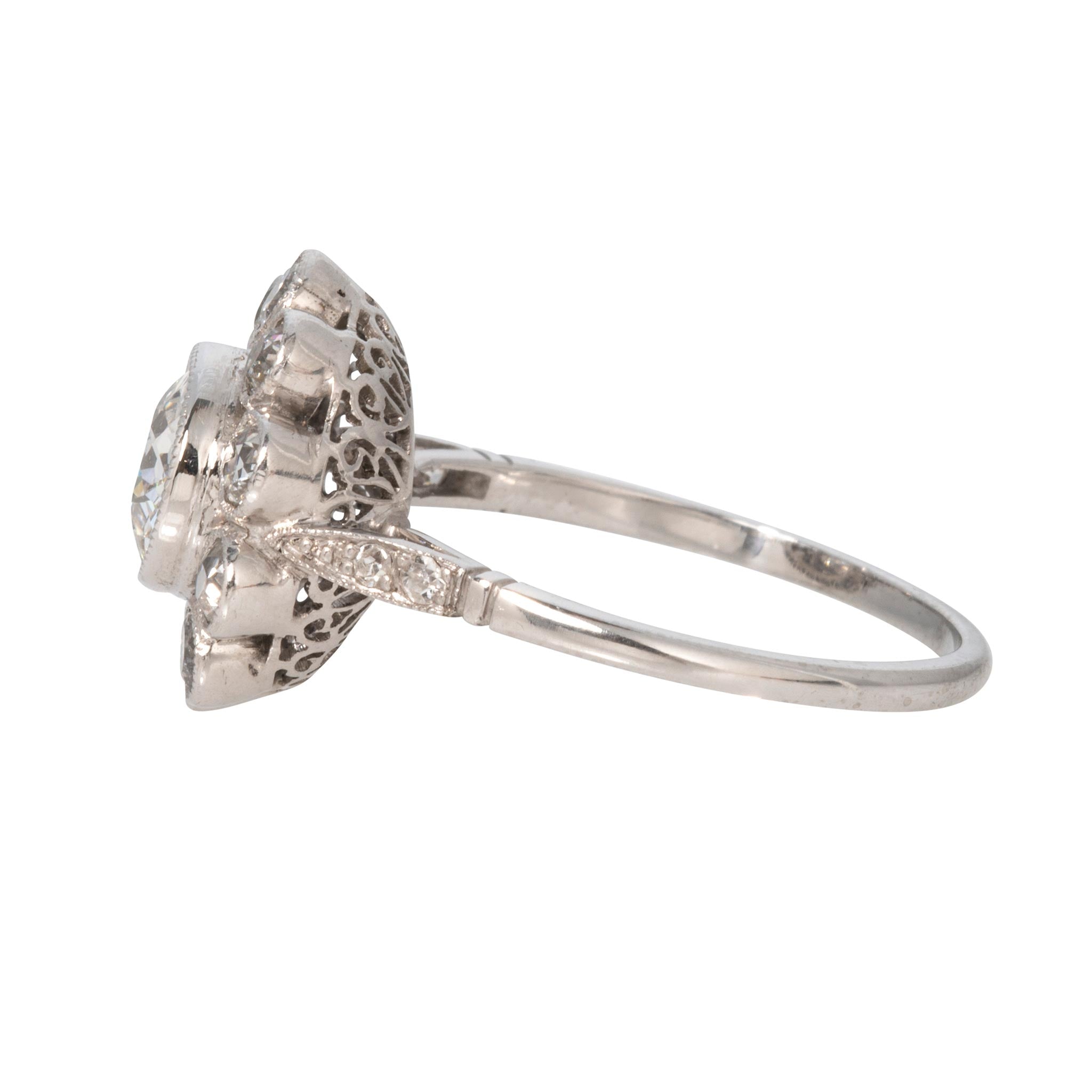 Art Deco Style 1.78ctw Old European Cut Diamond Halo Platinum Ring