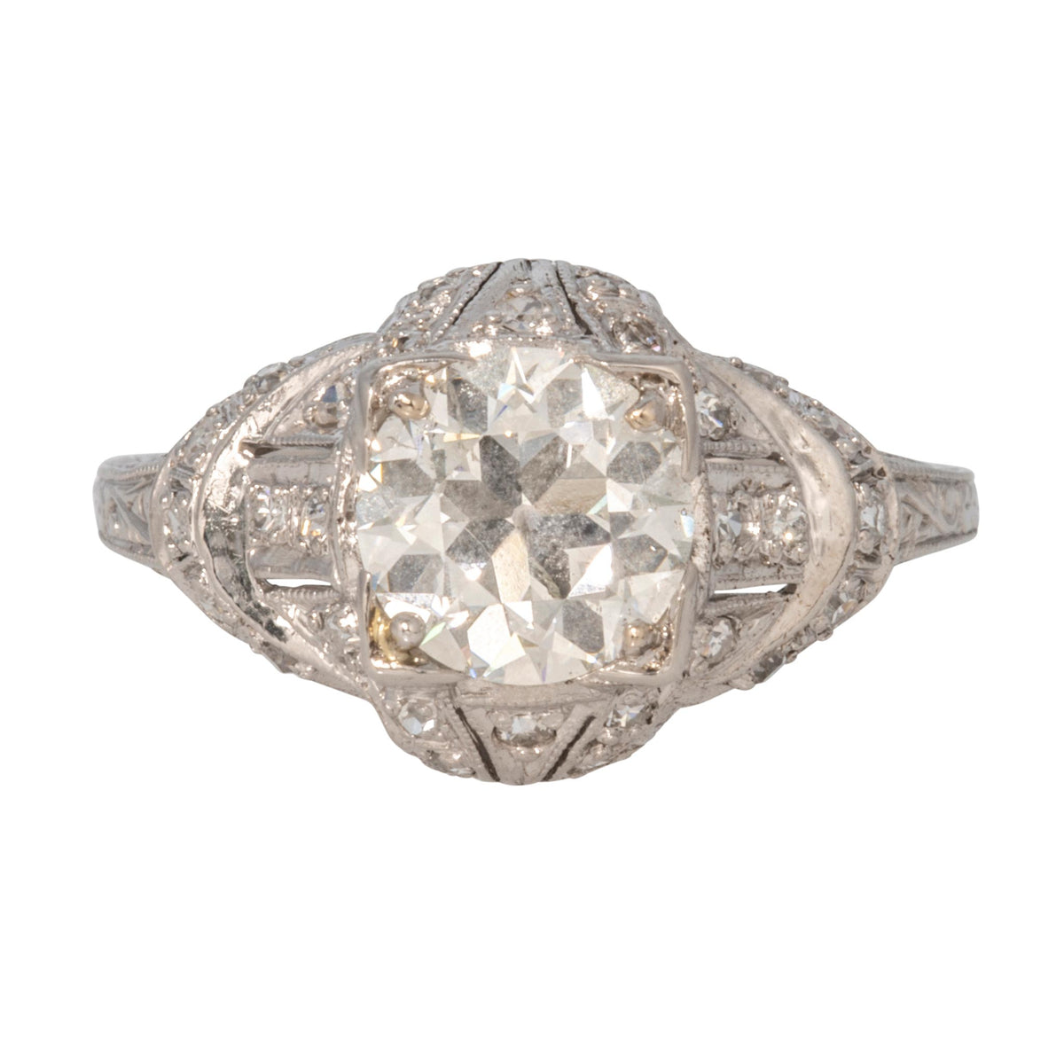 Art Deco Style 1.59ct Old European Cut Diamond Center Platinum Ring