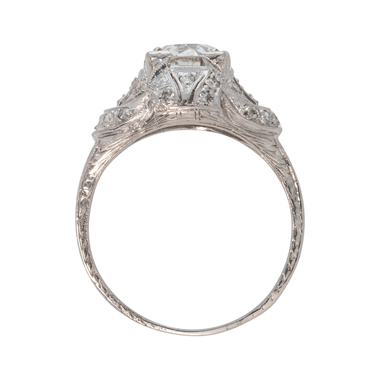 Art Deco Style 1.59ct Old European Cut Diamond Center Platinum Ring