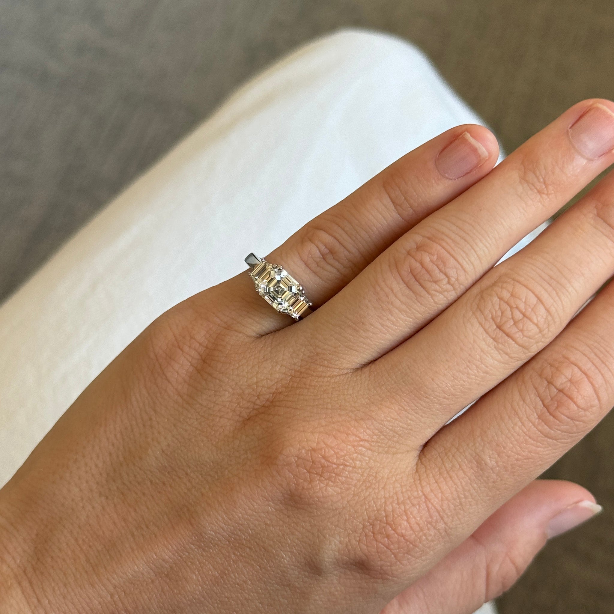 Estate 2ct Emerald-Cut Center & 1.2ctw Side Diamond Three-Stone Platinum Ring