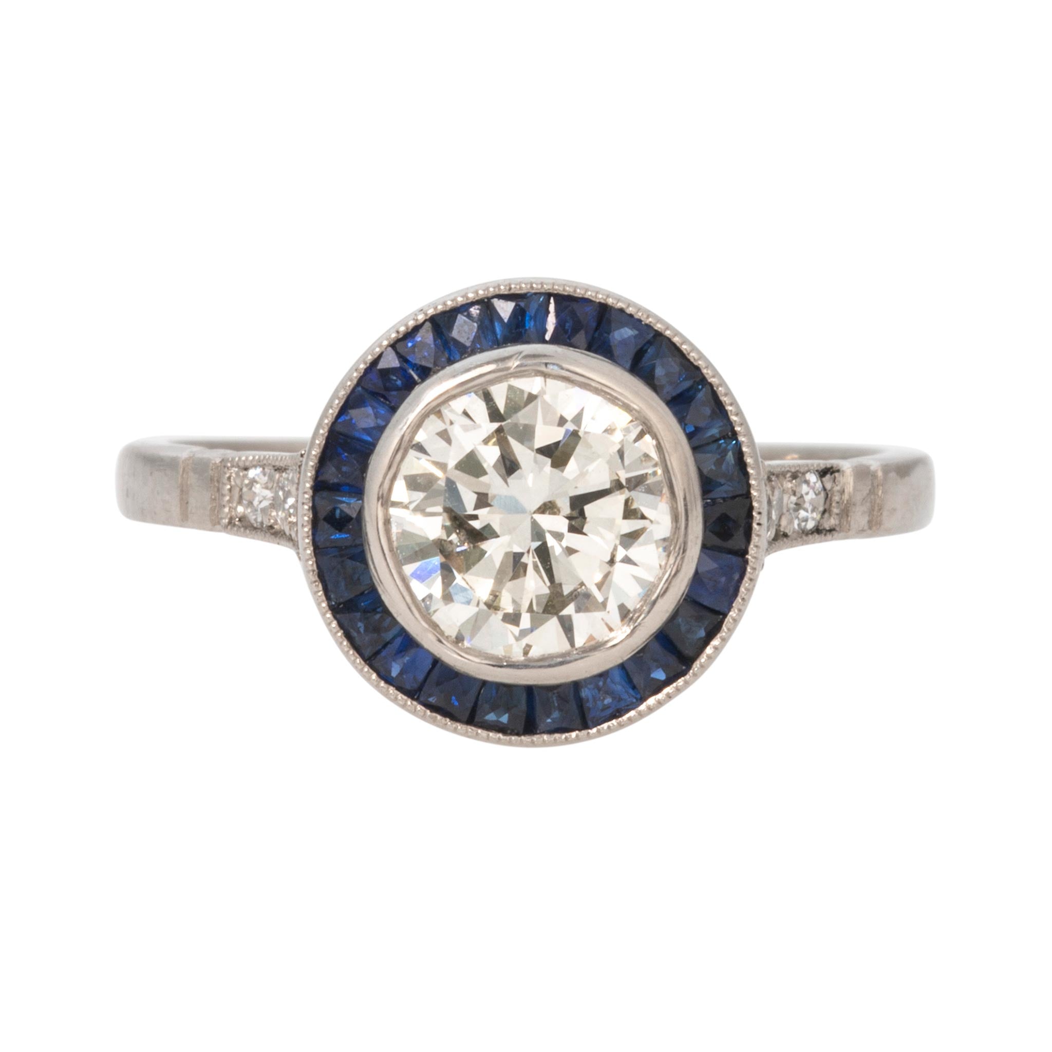 Art Deco Style 1.40ct Diamond & Sapphire Platinum Ring