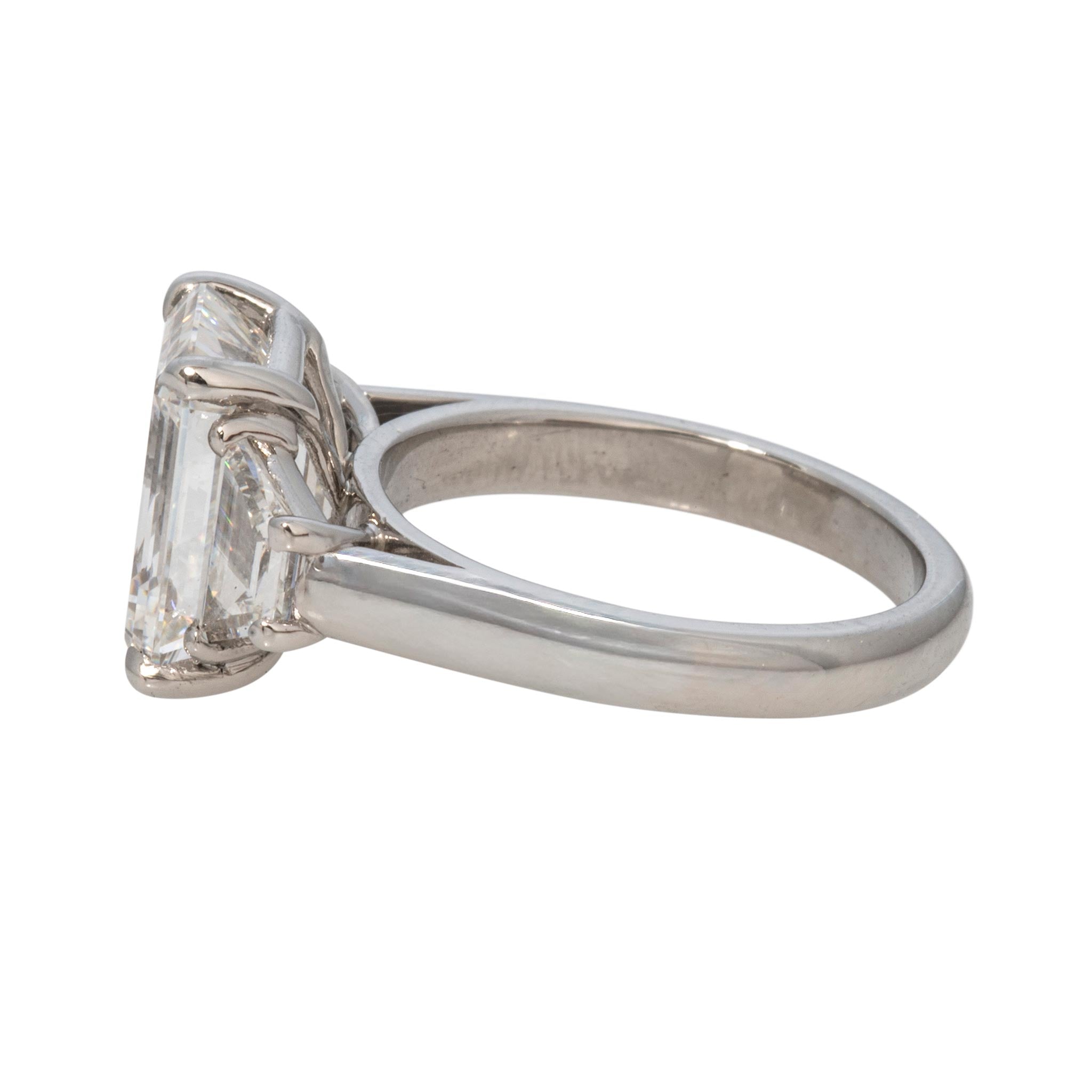 Estate 4.24ct Emerald-Cut Center & 1.4ctw Side Diamond Three-Stone Platinum Ring