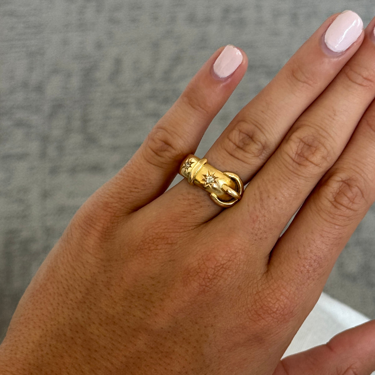 Edwardian Diamond 2-Stone 18K Yellow Gold Buckle Ring