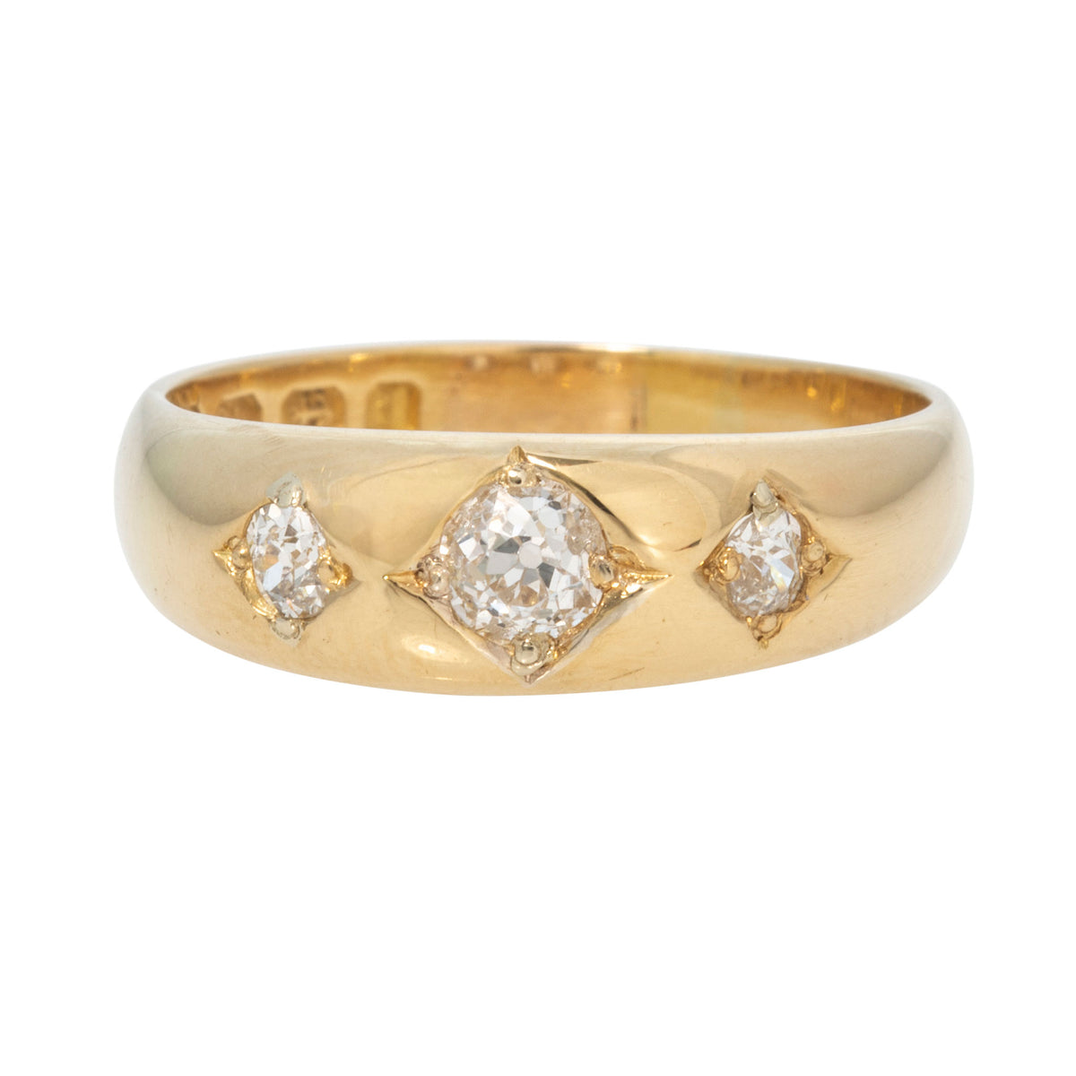 Victorian Diamond 3-Stone 18K Gold Gypsy Ring