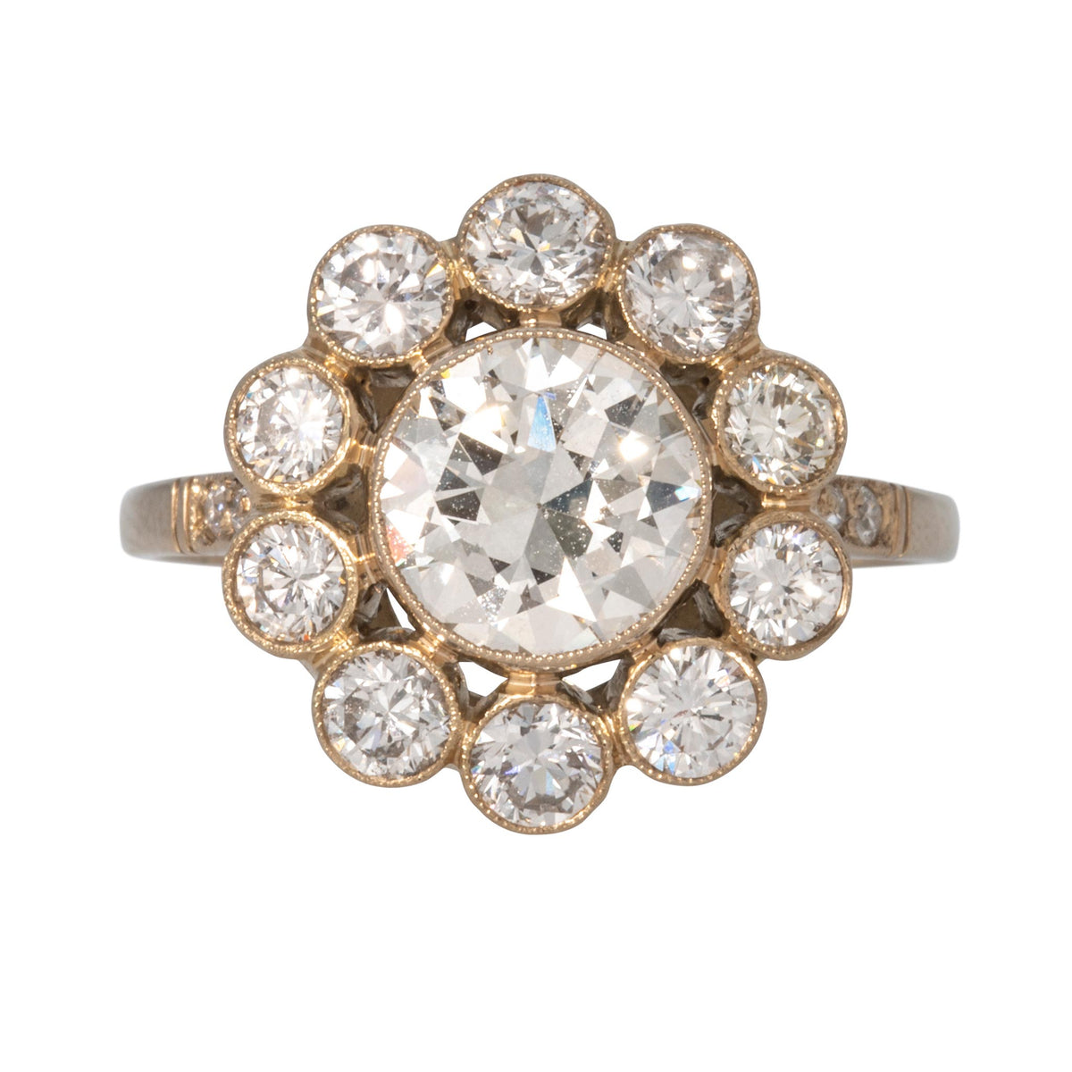 Estate 3ctw Round Diamond Cluster 18K Gold Ring