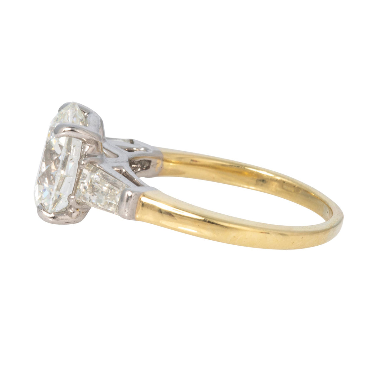 Estate 3ct Round Brilliant Center & Baguette Side Diamond Three-Stone Ring