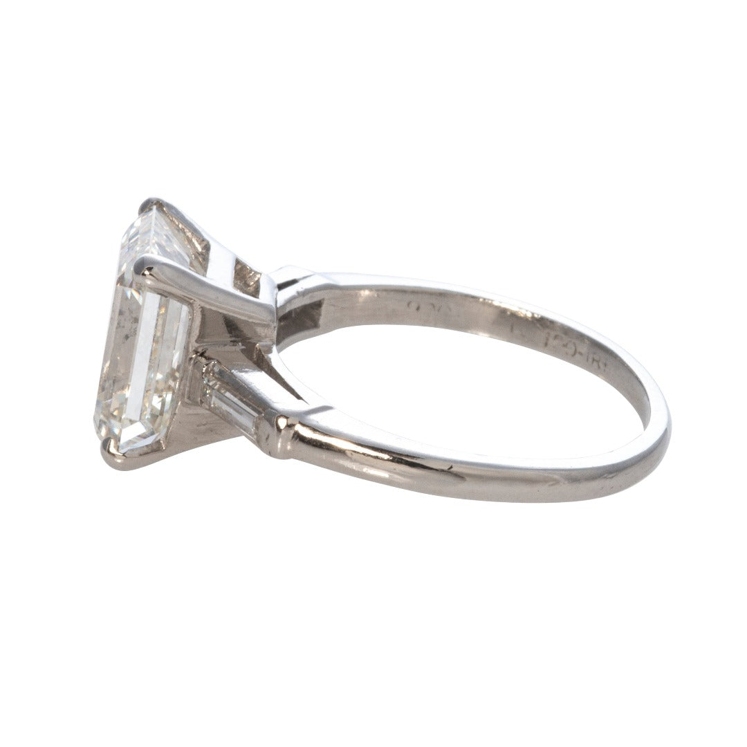 Estate 3ct Emerald Cut Diamond Three Stone Platinum Ring