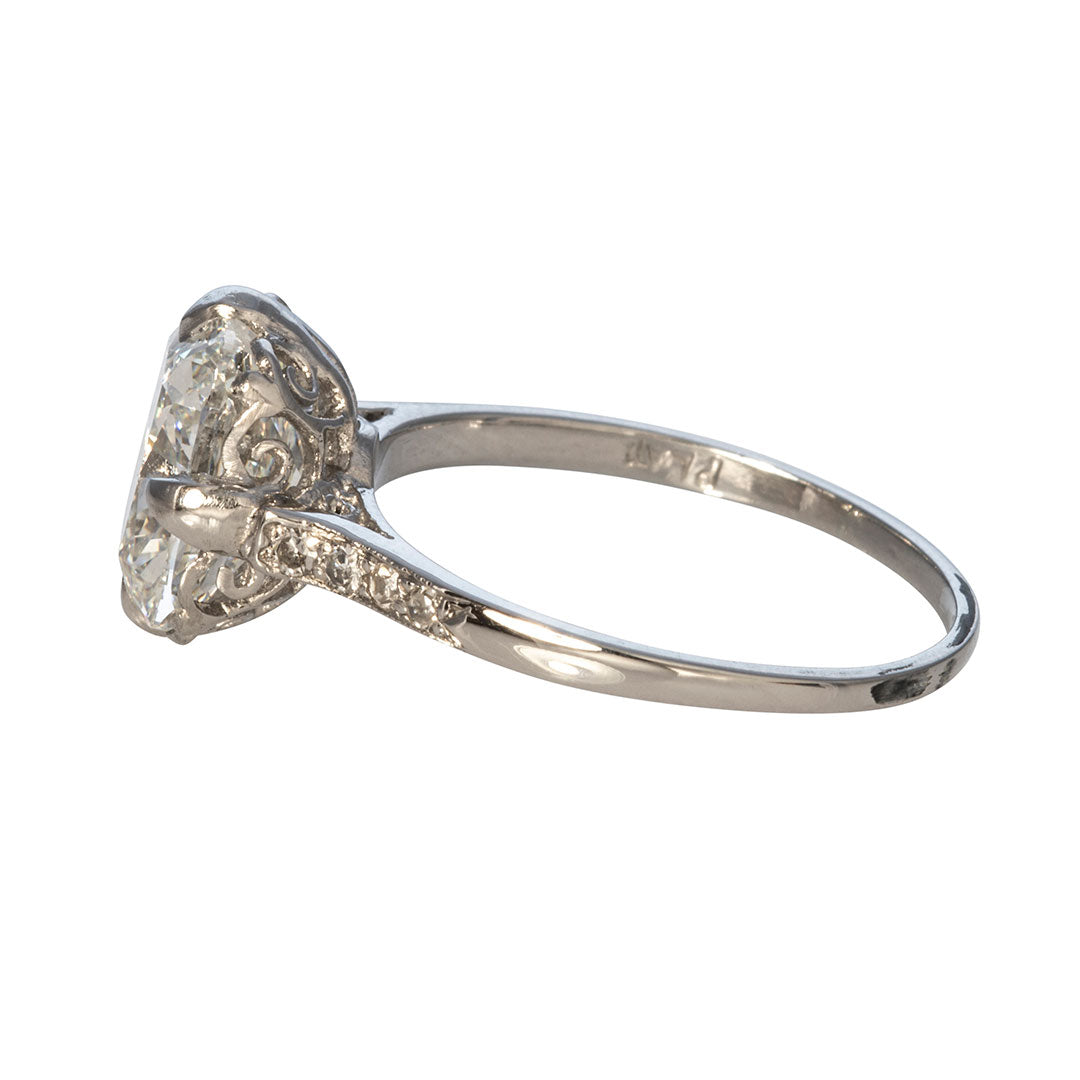 Estate 3ct Cushion Diamond Platinum Engagement Ring
