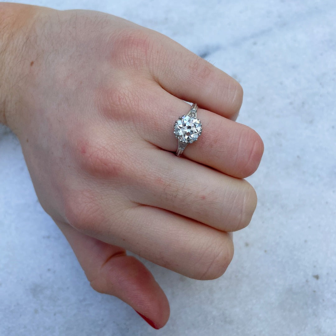 Estate 2.34ct Old Transitional Cut Diamond Platinum Engagement Ring