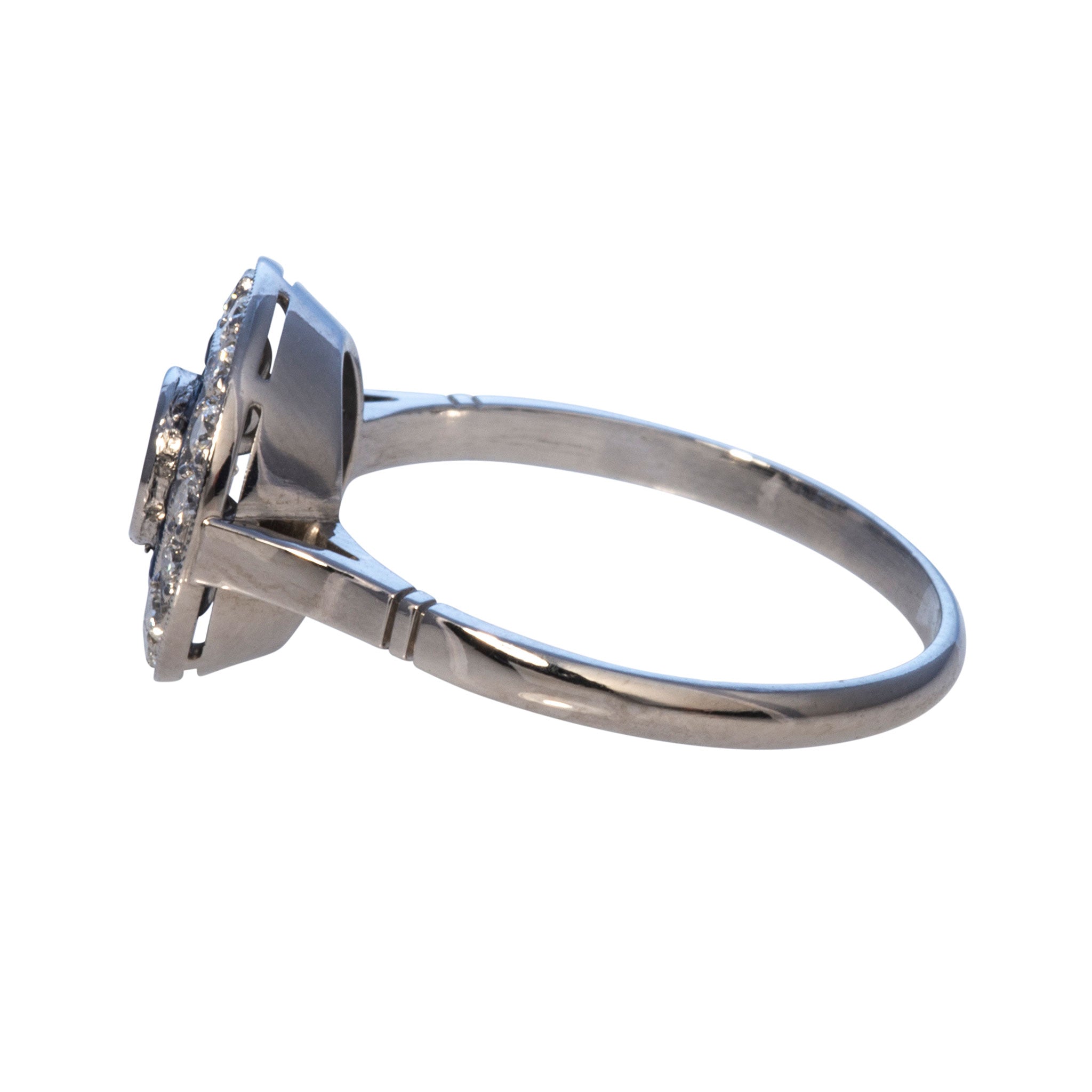 Art Deco Diamond & Sapphire Double Halo Platinum Ring