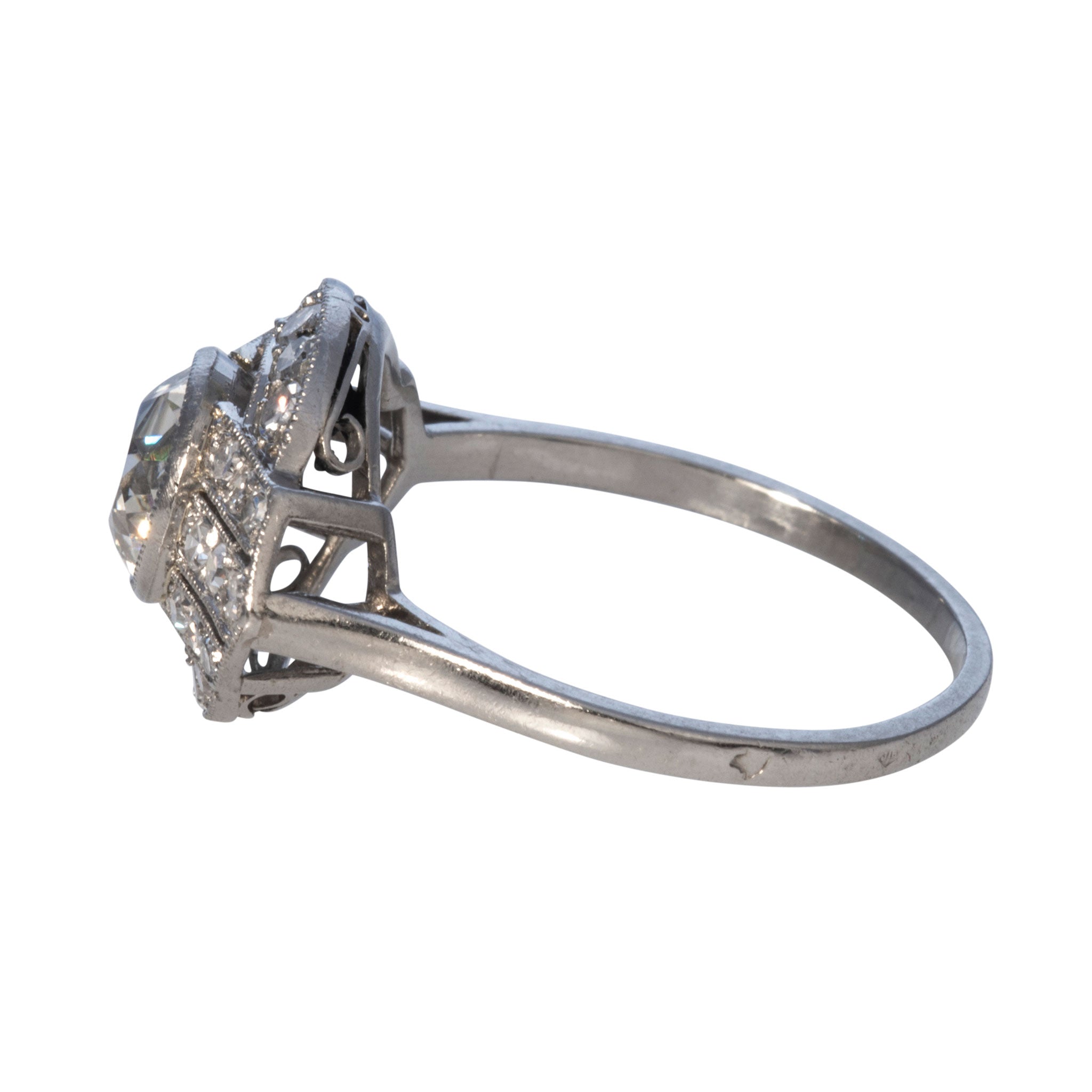 Art Deco 1.65ct Old European Cut Diamond Platinum Ring