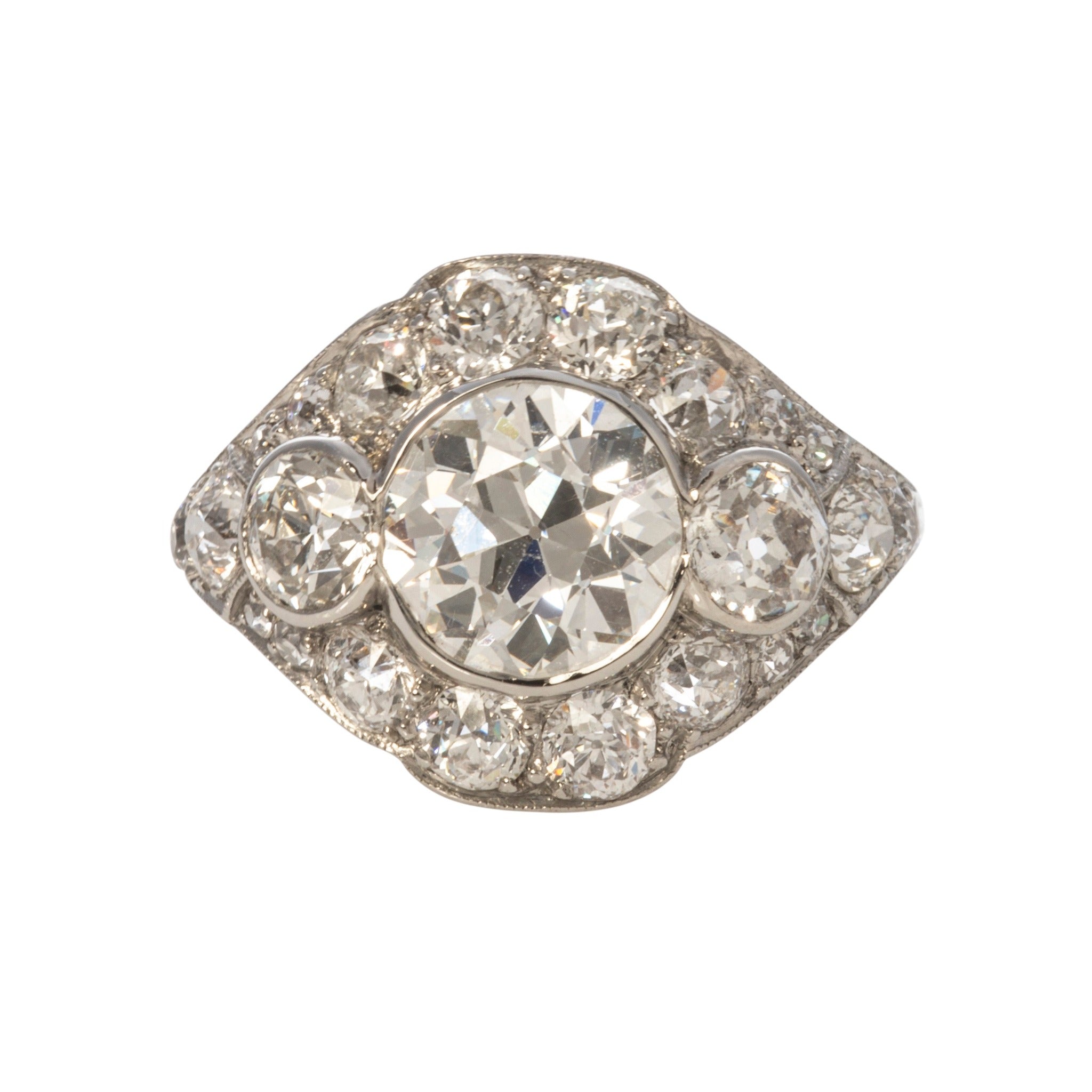 Art Deco 1.74ct Old European Cut Diamond Platinum Ring
