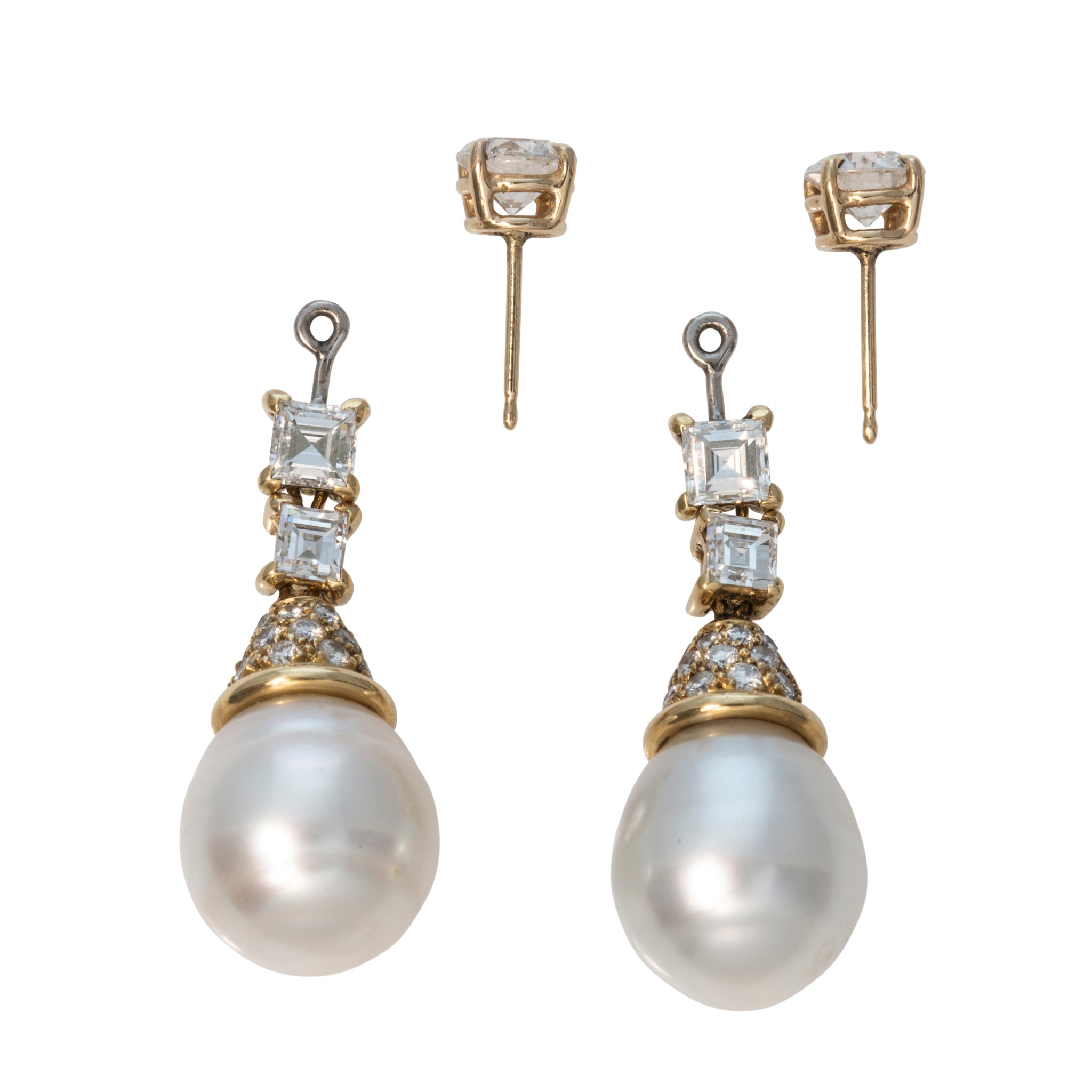 Estate South Sea Pearl & Diamond Drop Earrings