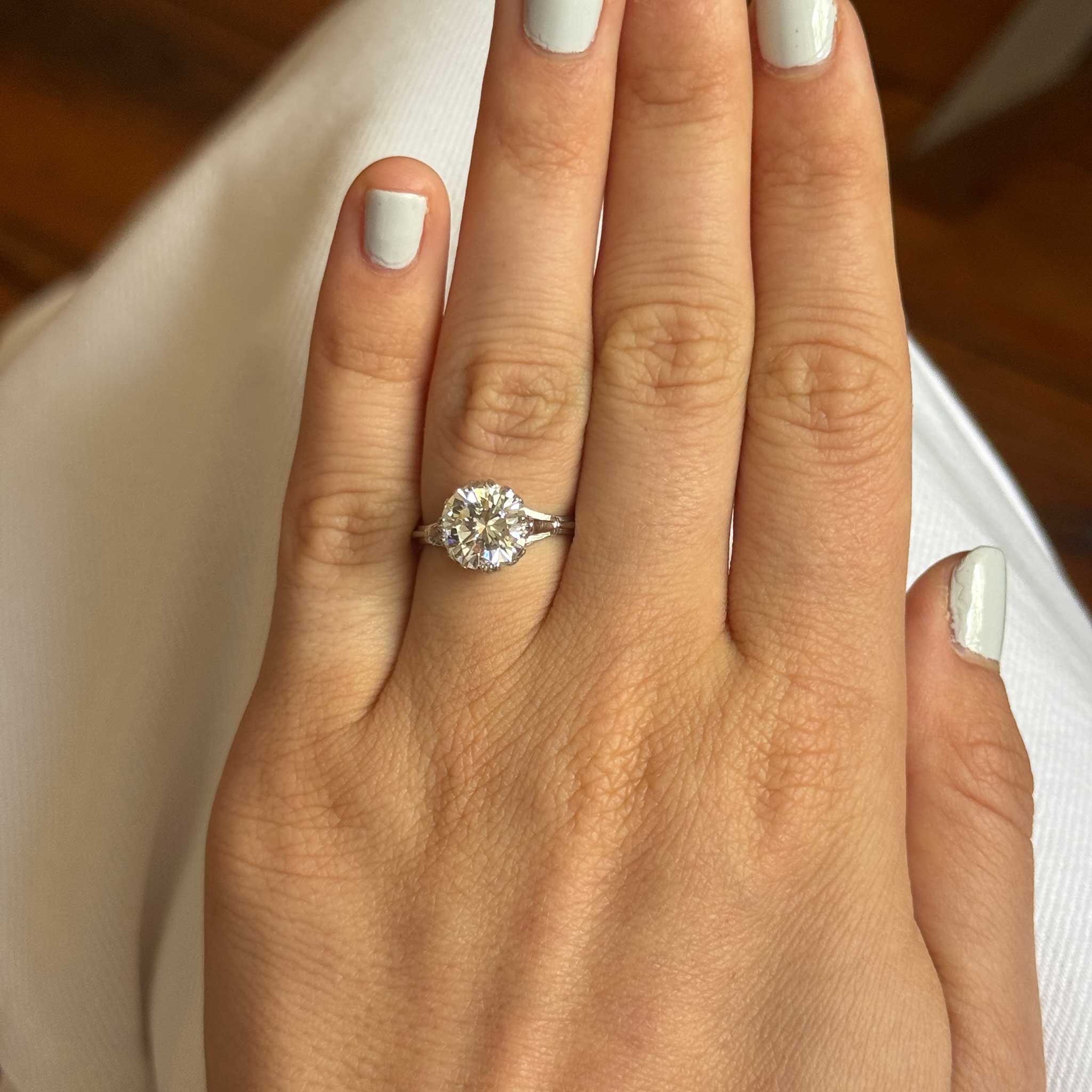 Estate 3ct K SI1 Round Brilliant Diamond Platinum Engagement Ring