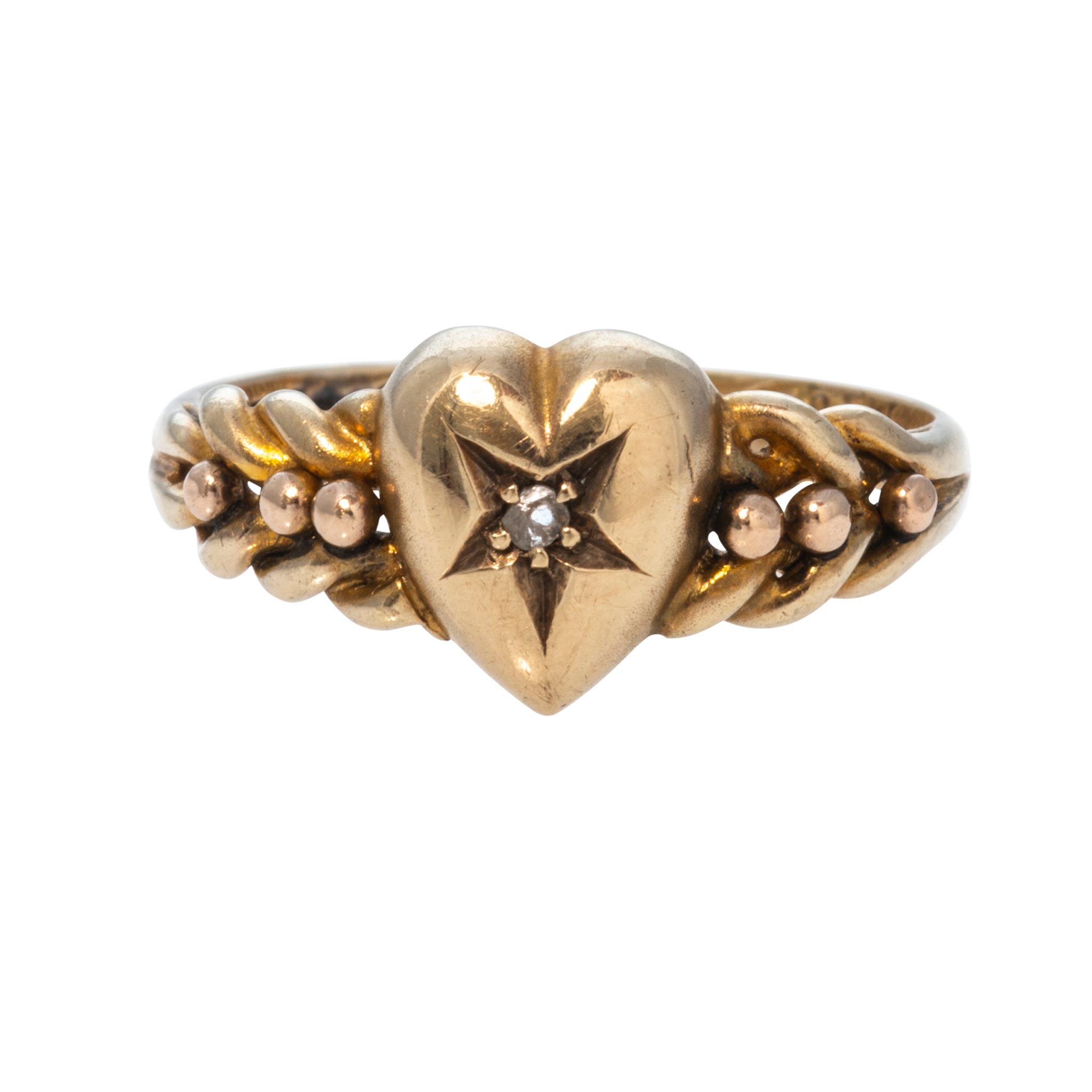Victorian Diamond Heart Starburst 9K Gold Ring