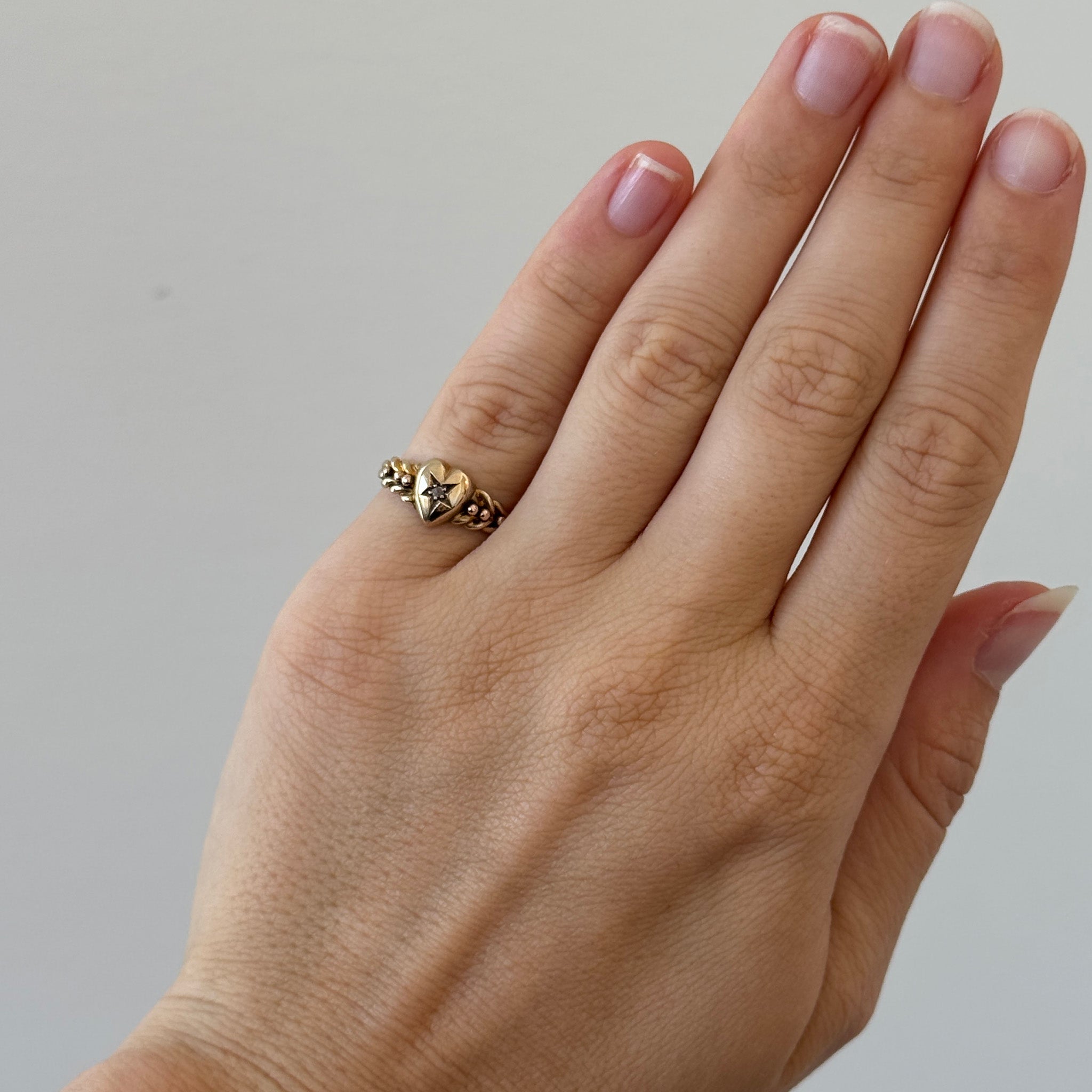 Victorian Diamond Heart Starburst 9K Gold Ring