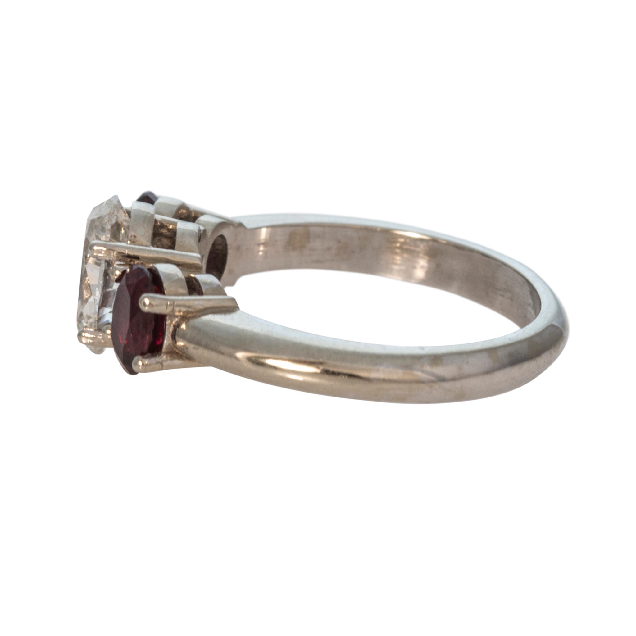 Vintage 1.28ct Oval Diamond & Ruby Three-Stone 14K White Gold Ring