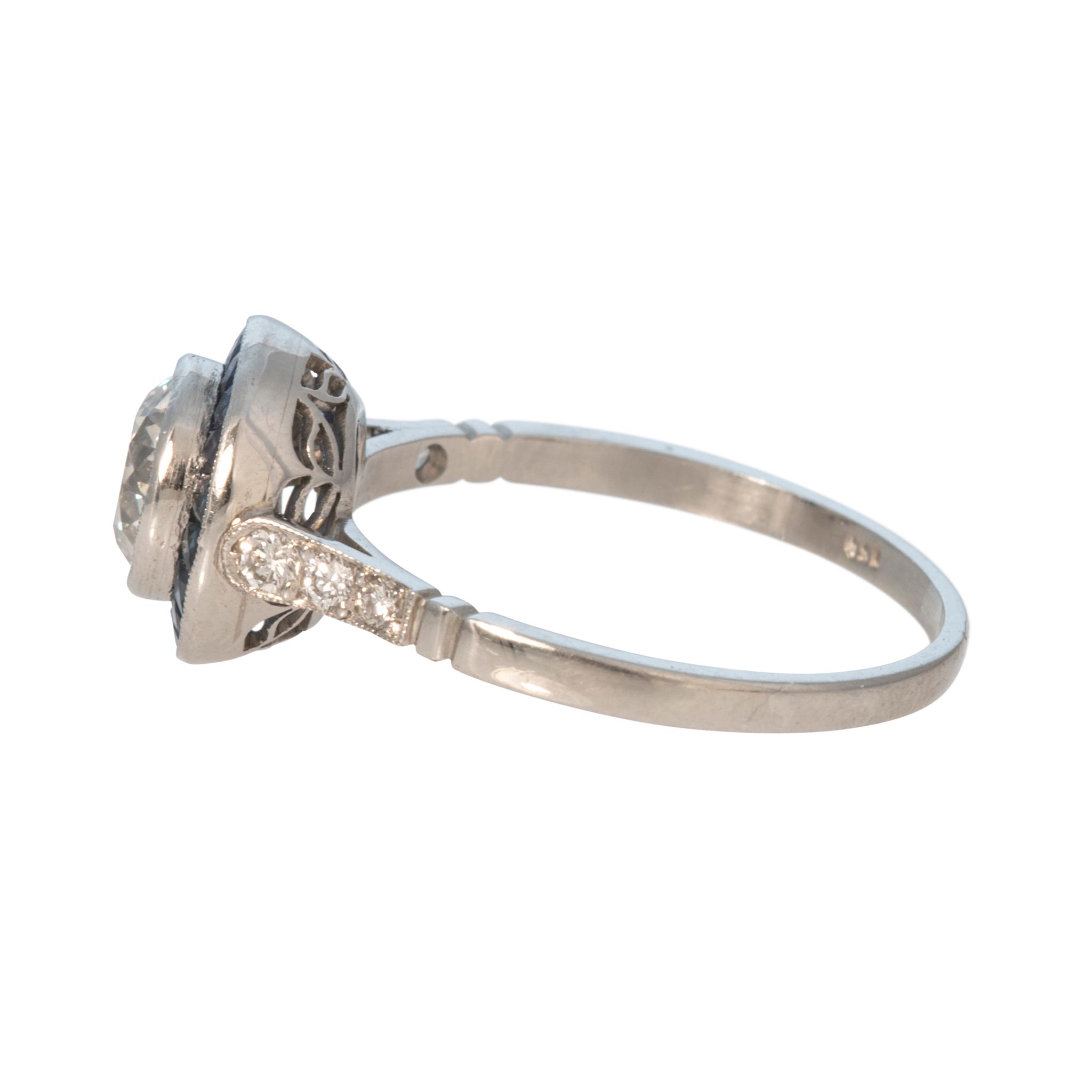 Art Deco 1ct Old European Diamond & Sapphire Platinum Ring