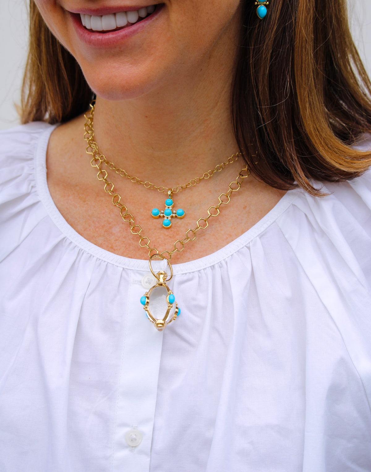 Temple St. Clair Turquoise Small Four Elements Cross Pendant, Temple St. Clair Medium Turquoise Amulet