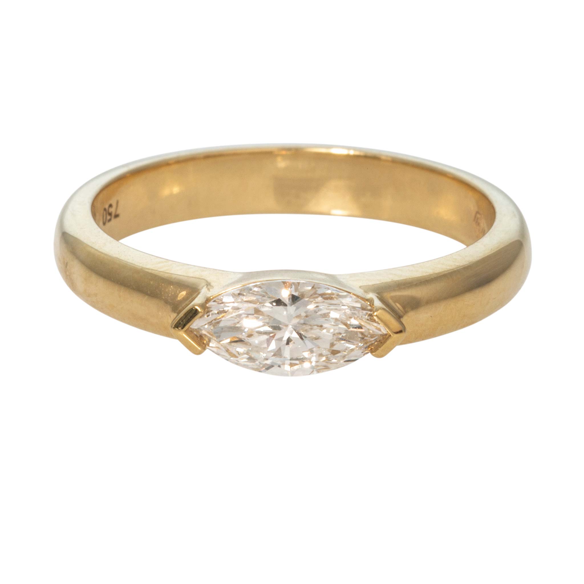 Marquise Diamond Solitaire 18K Yellow Gold Band