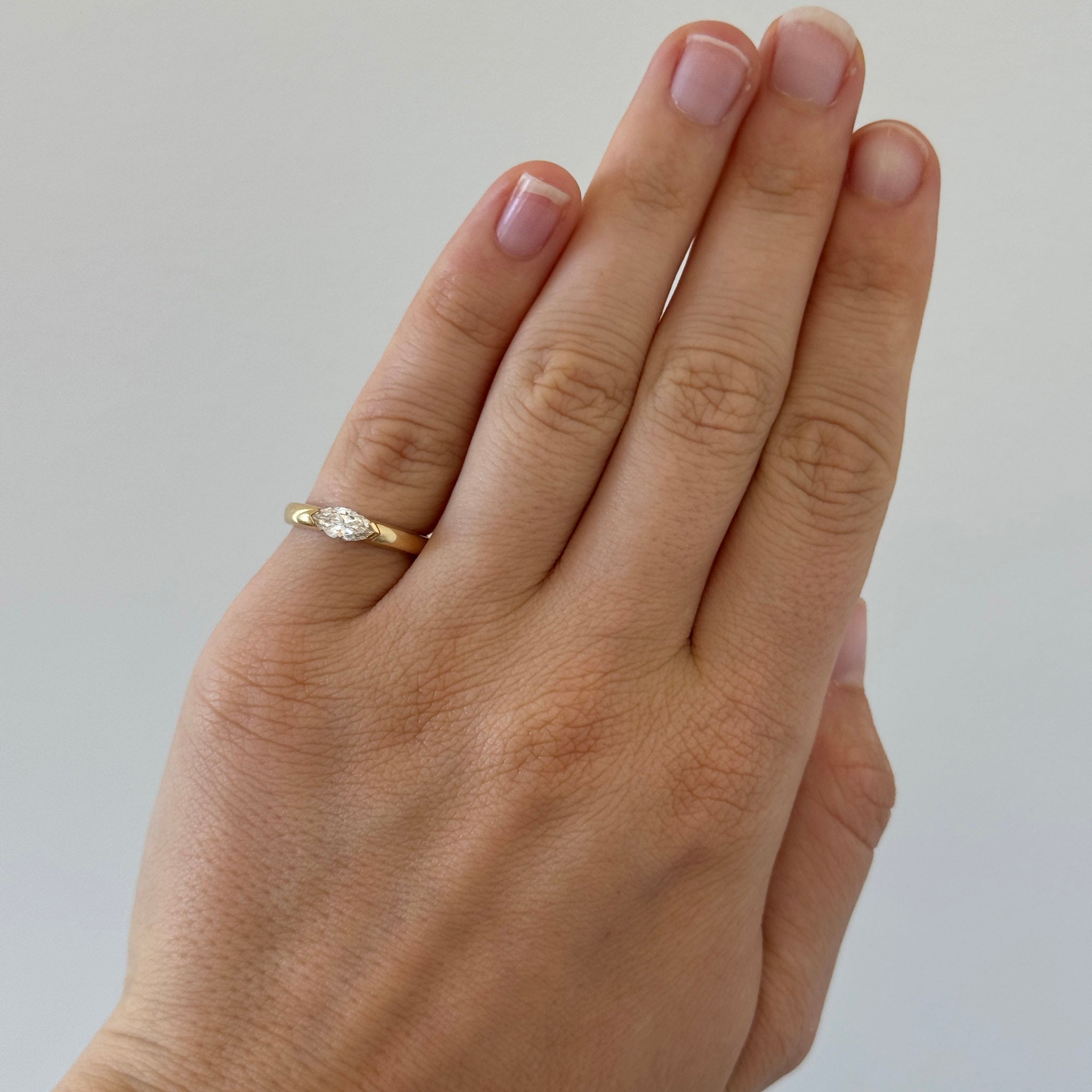 Marquise Diamond Solitaire 18K Yellow Gold Band