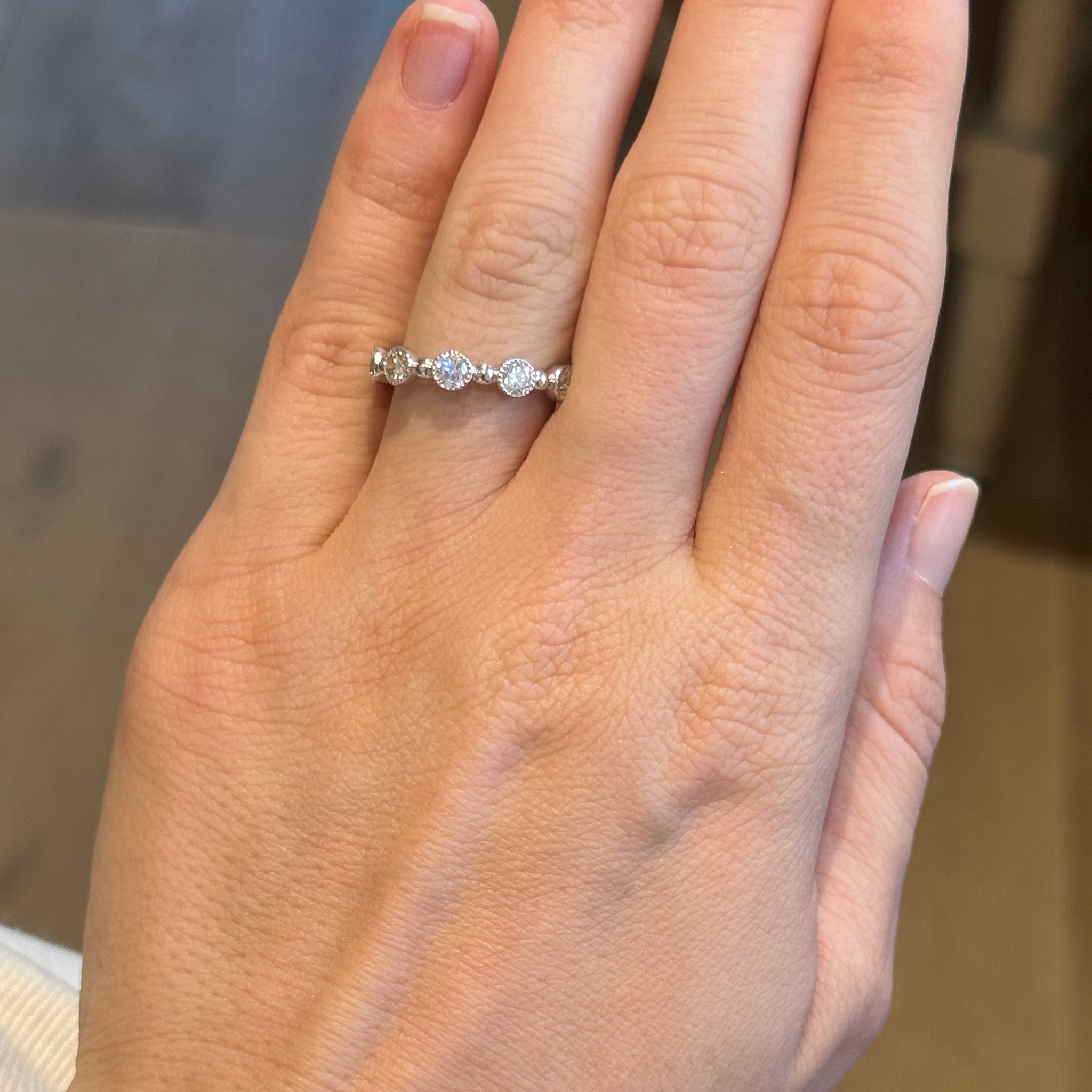 1.85ctw Diamond Bezel Milgrain 18K White Gold Eternity Band