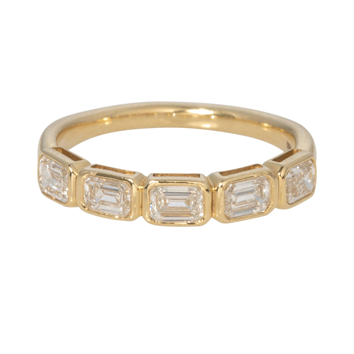 Emerald-Cut Diamond Five-Stone Bezel-Set 14K Yellow Gold Band