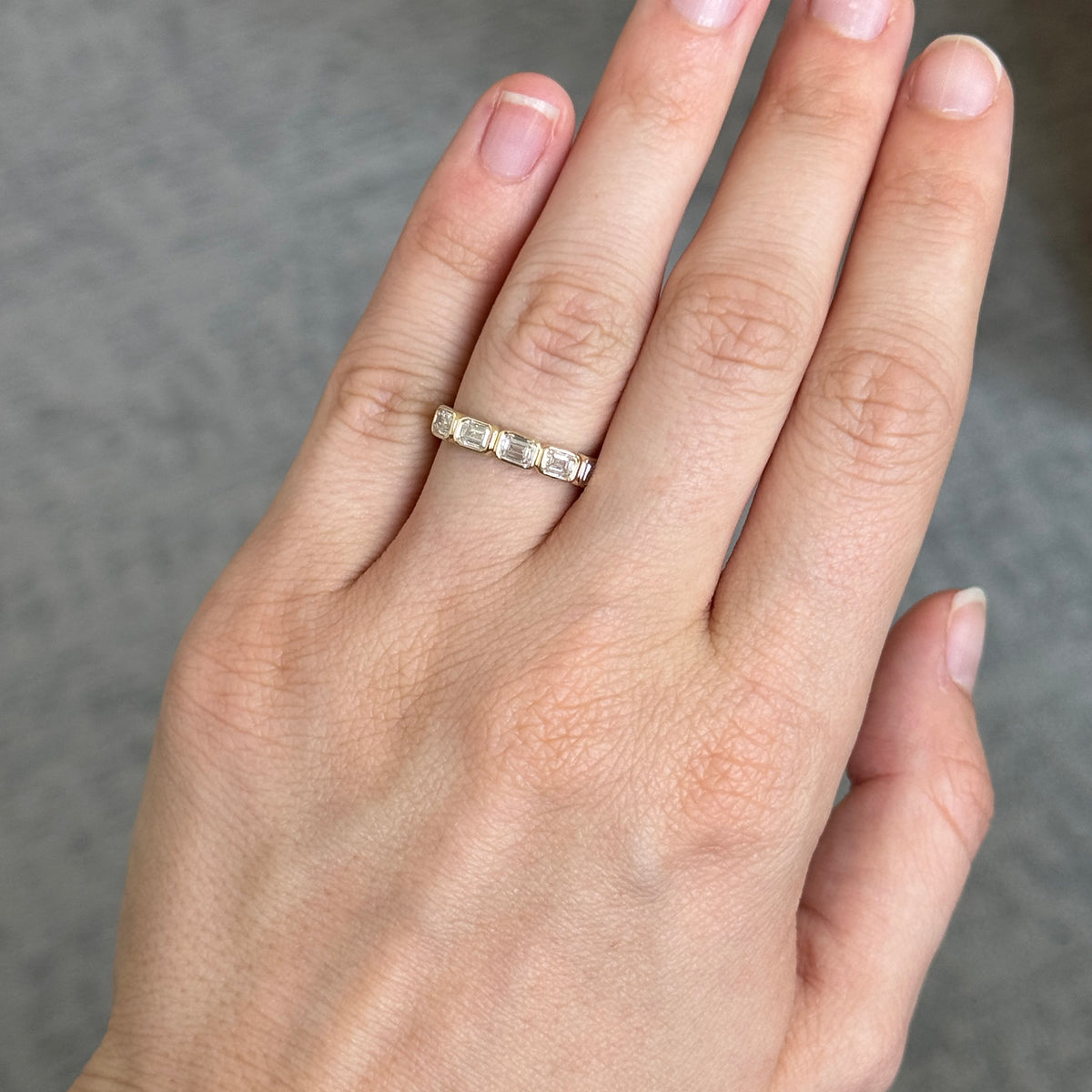 Emerald-Cut Diamond Five-Stone Bezel-Set 14K Yellow Gold Band