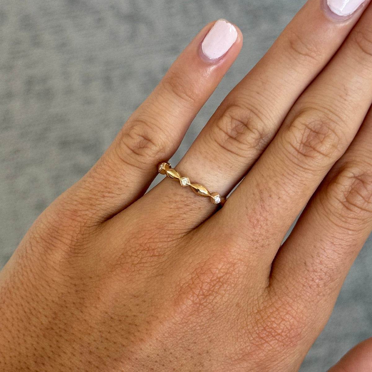 Diamond Station 14K Yellow Gold Stackable Band