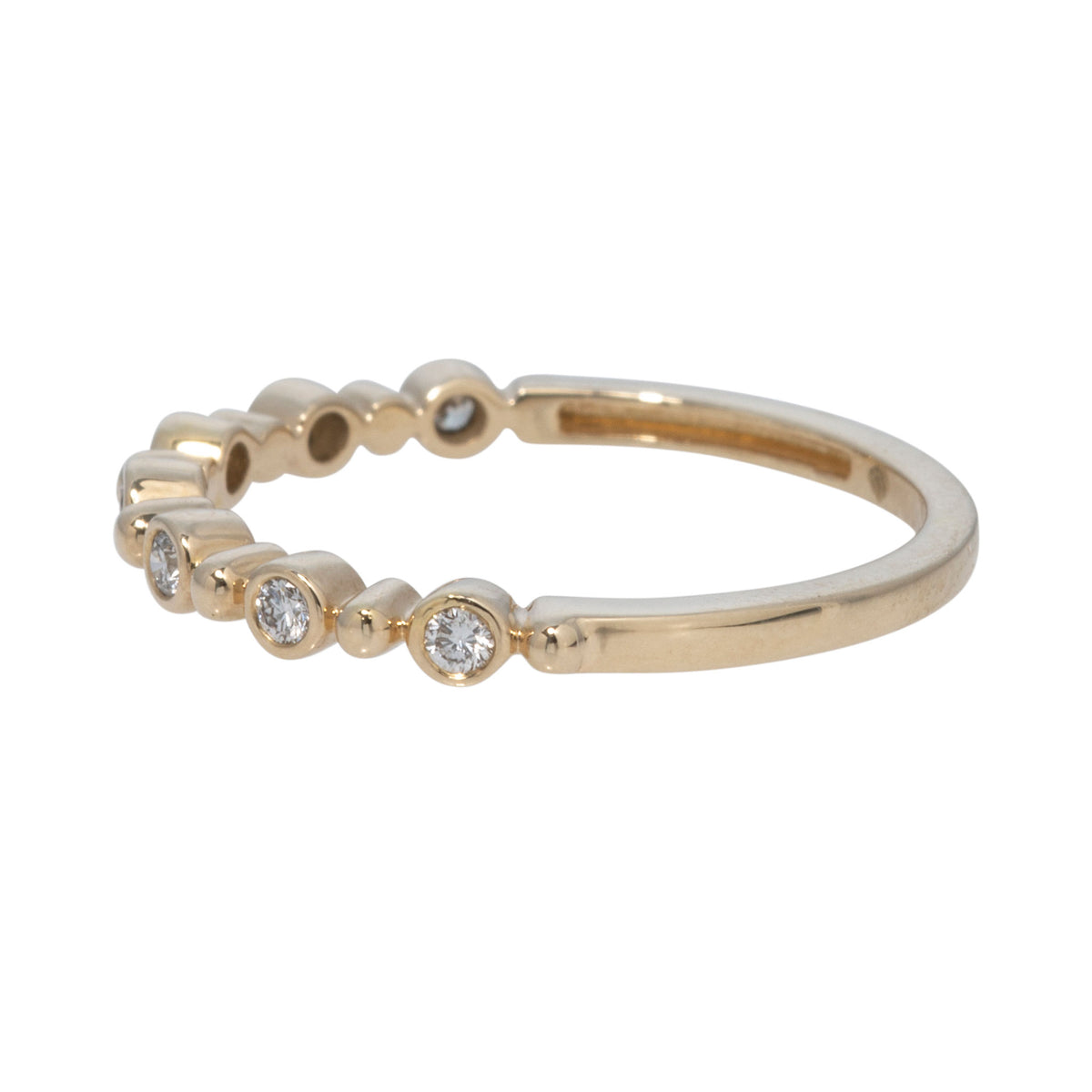 Diamond Bezel Station 14K Yellow Gold Beaded Stacking Band