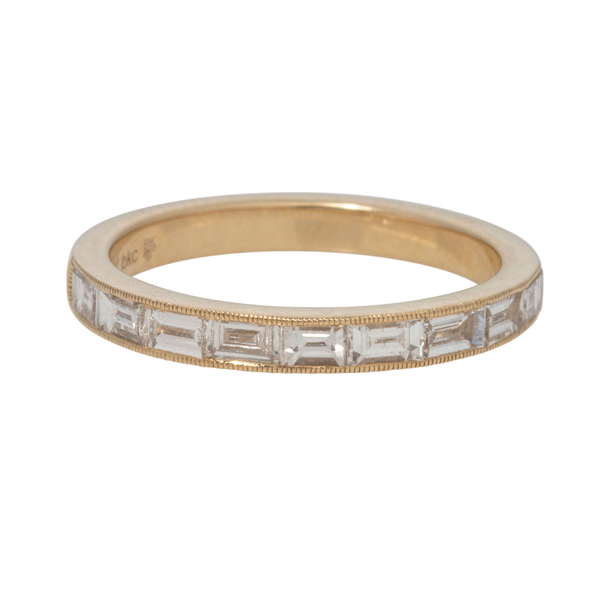 Baguette Diamond Channel Set 14K Yellow Gold Milgrain Halfway Band