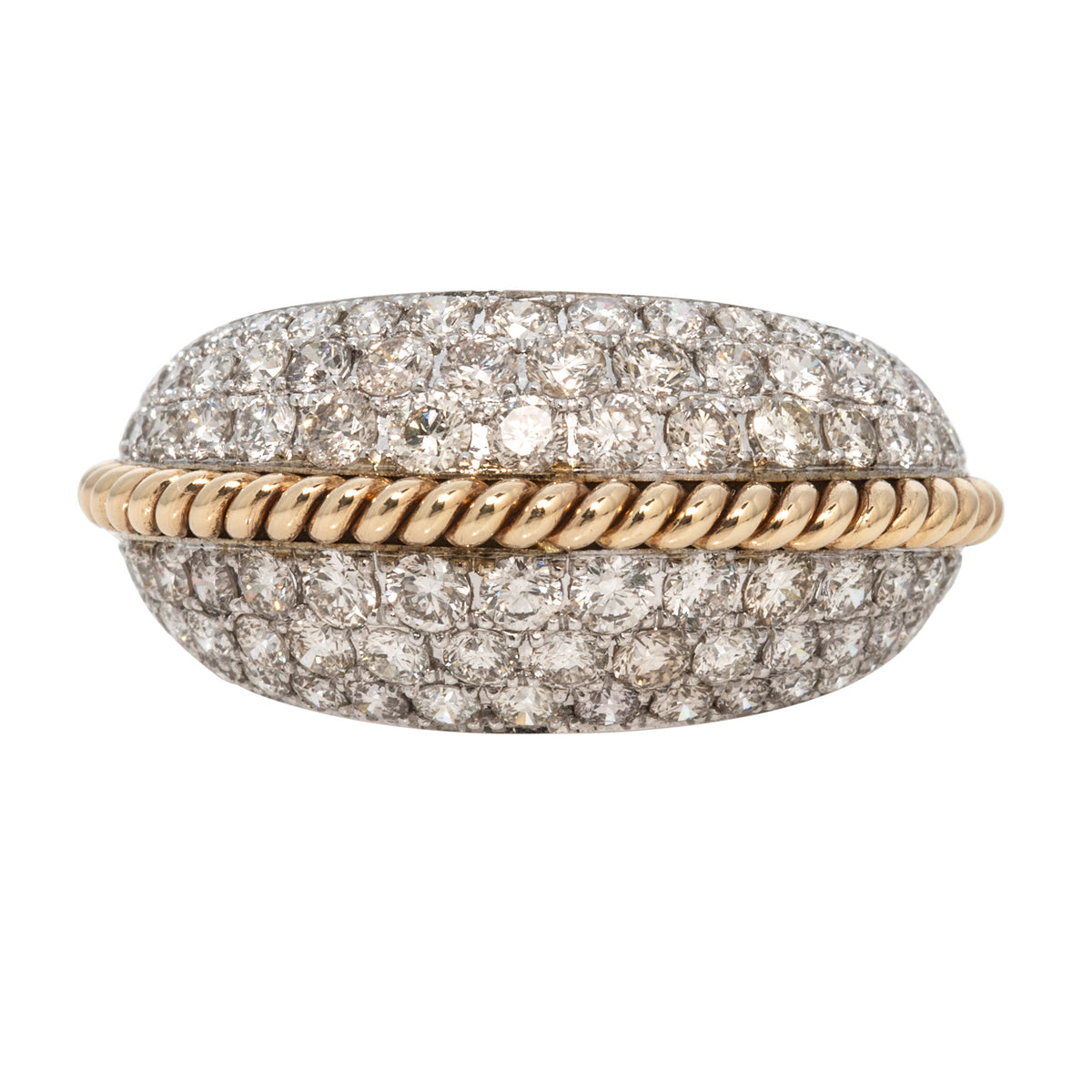 2.23ctw Diamond Pavé 14K Gold Rope Twist Dome Ring on a white background.