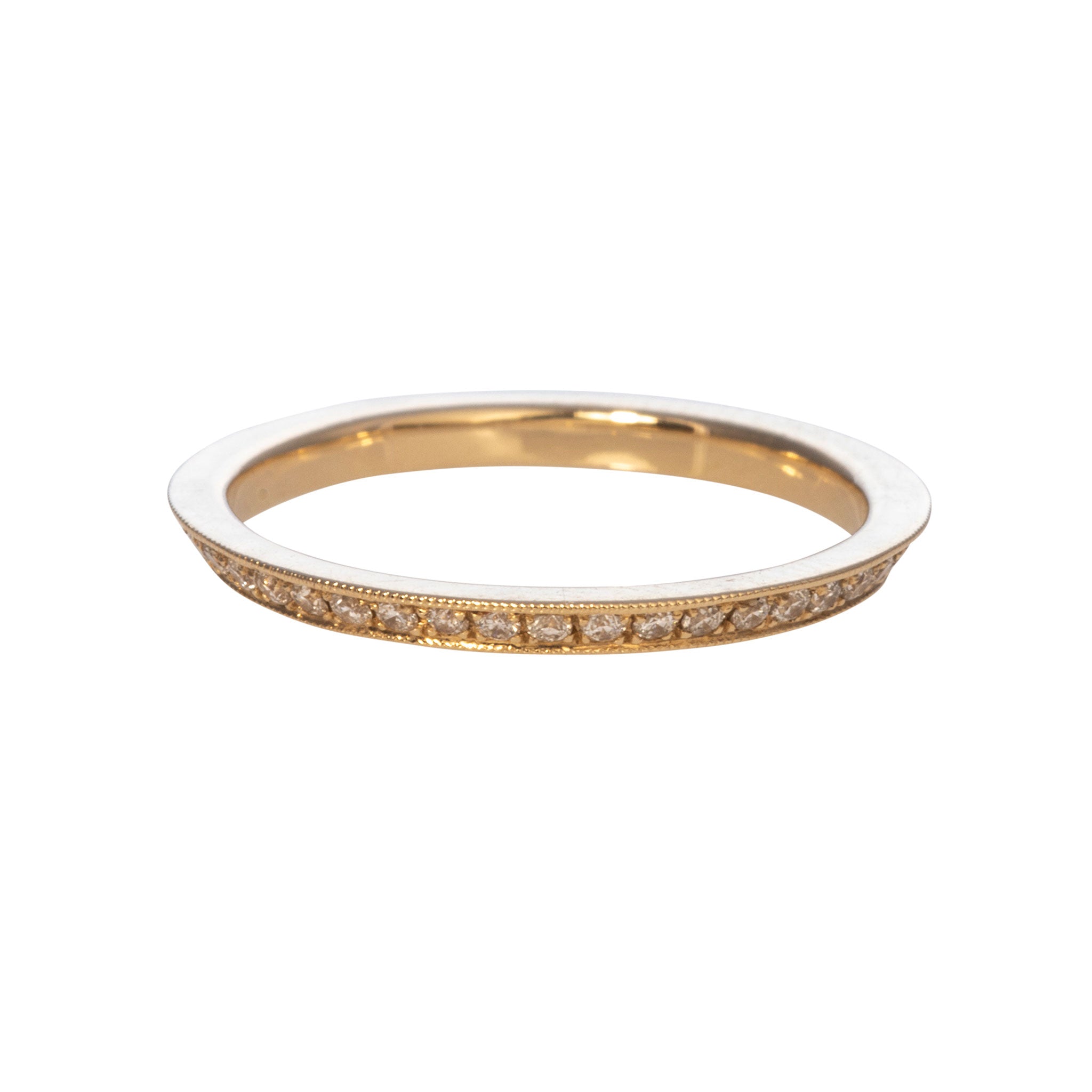 Diamond Milgrain 14K Yellow Gold Half Knife Edge Eternity Band