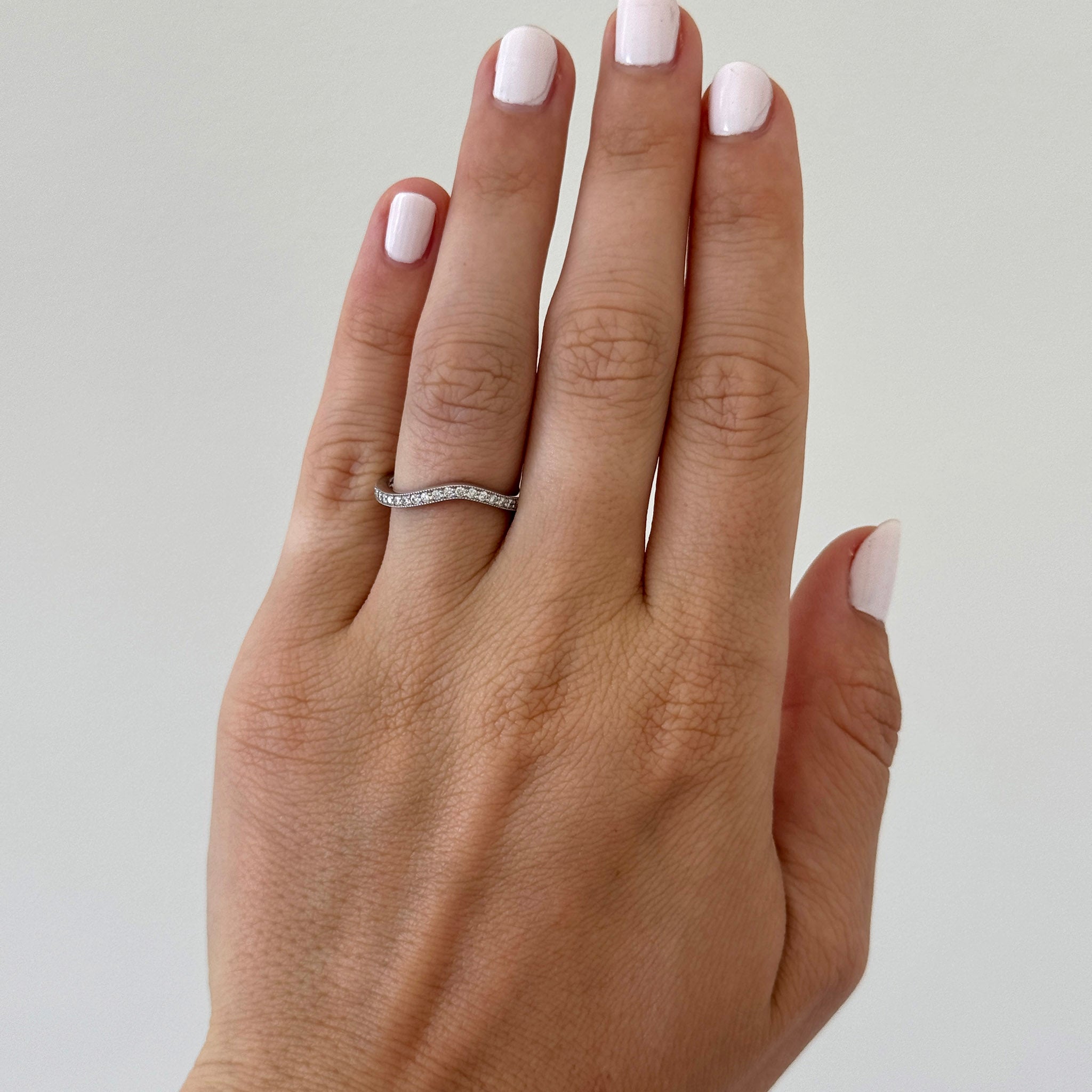 Diamond Milgrain Halfway 14K White Gold Curved Band