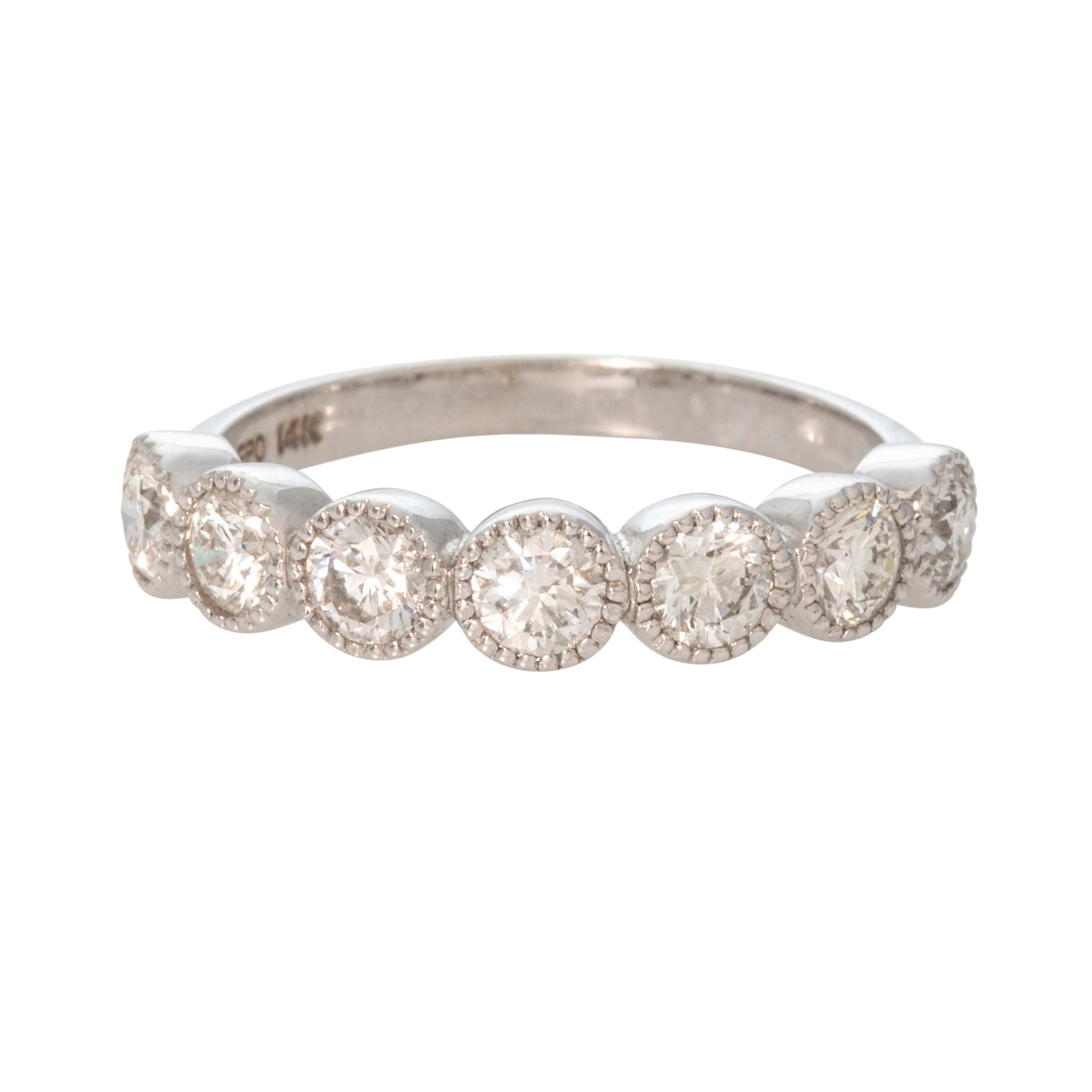 Diamond Bezel Milgrain Halfway 14K White Gold Band