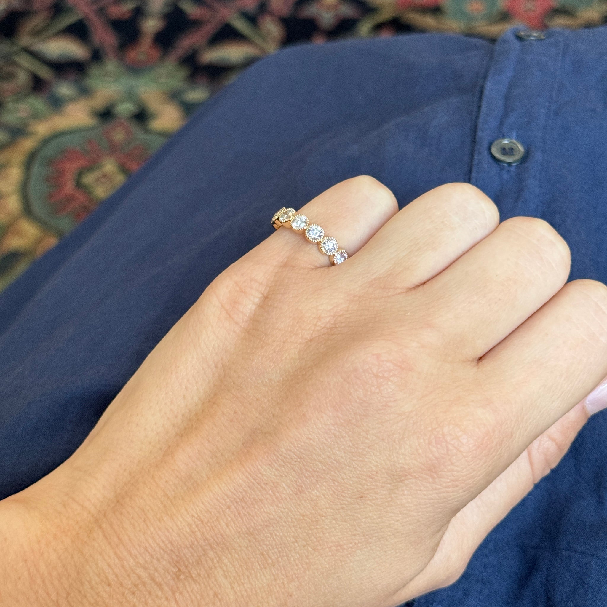 .93ct Diamond Bezel Milgrain Halfway 14K Yellow Gold Band