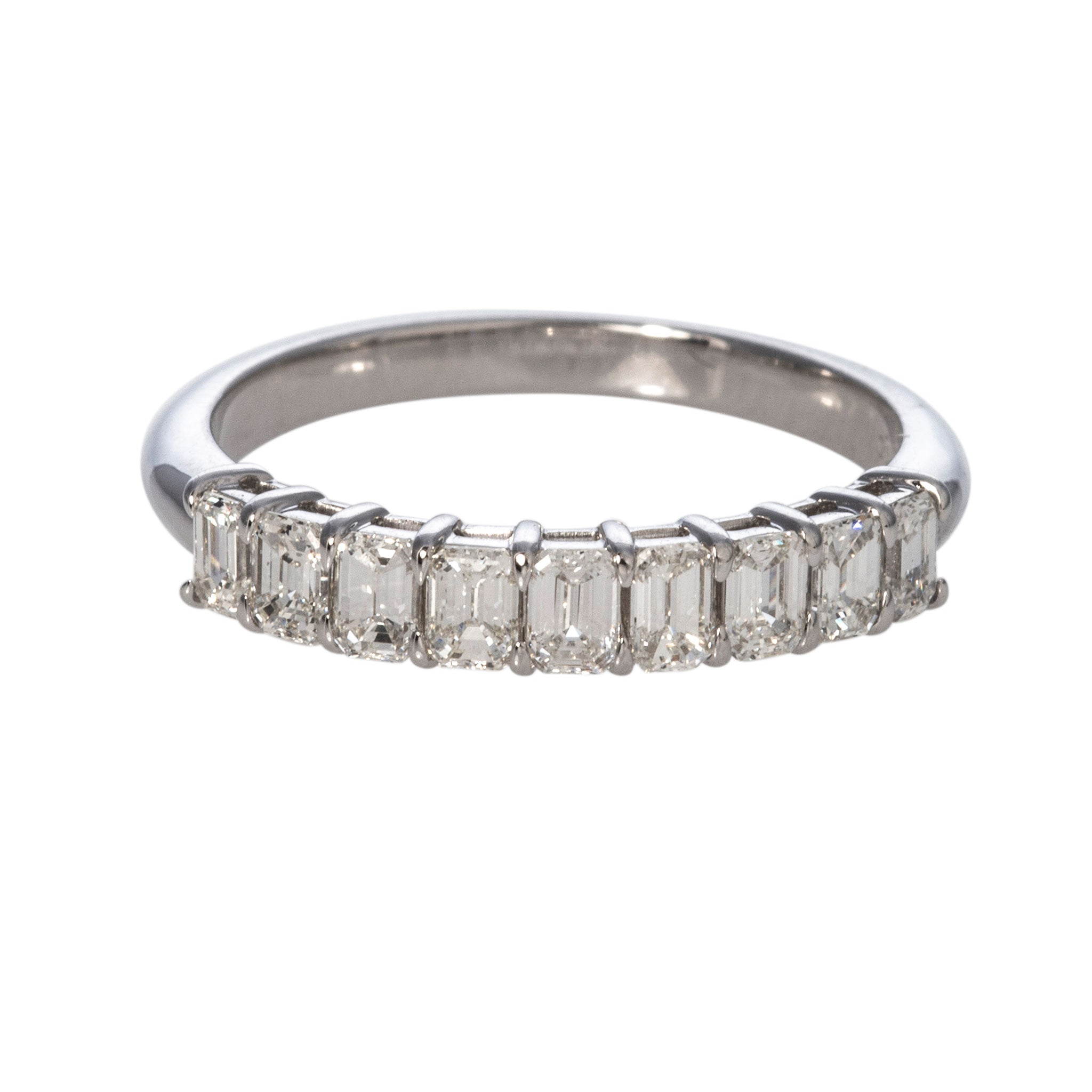 1ctw Emerald-Cut Diamond Halfway 18K White Gold Band