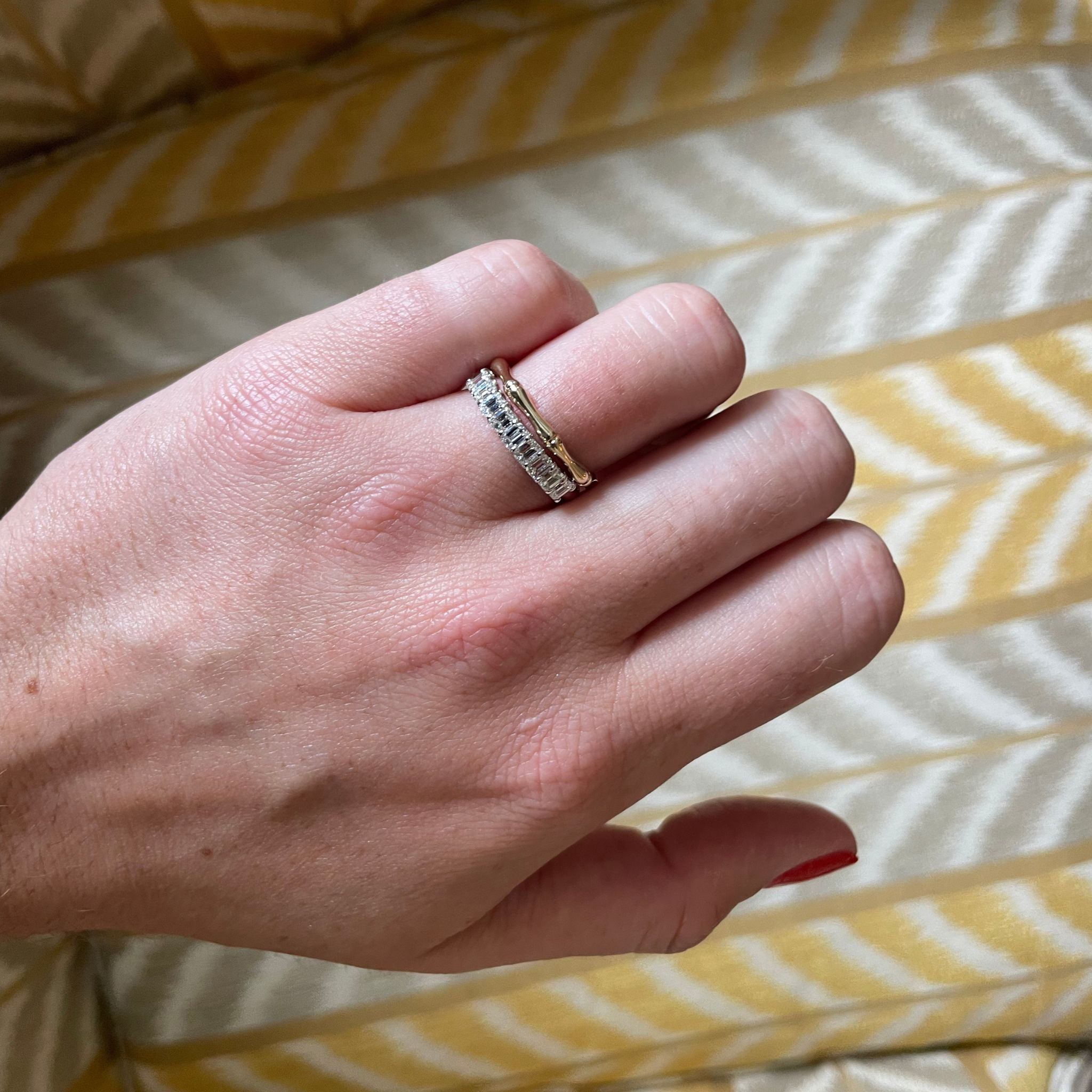 1ctw Emerald-Cut Diamond Halfway 18K White Gold Band