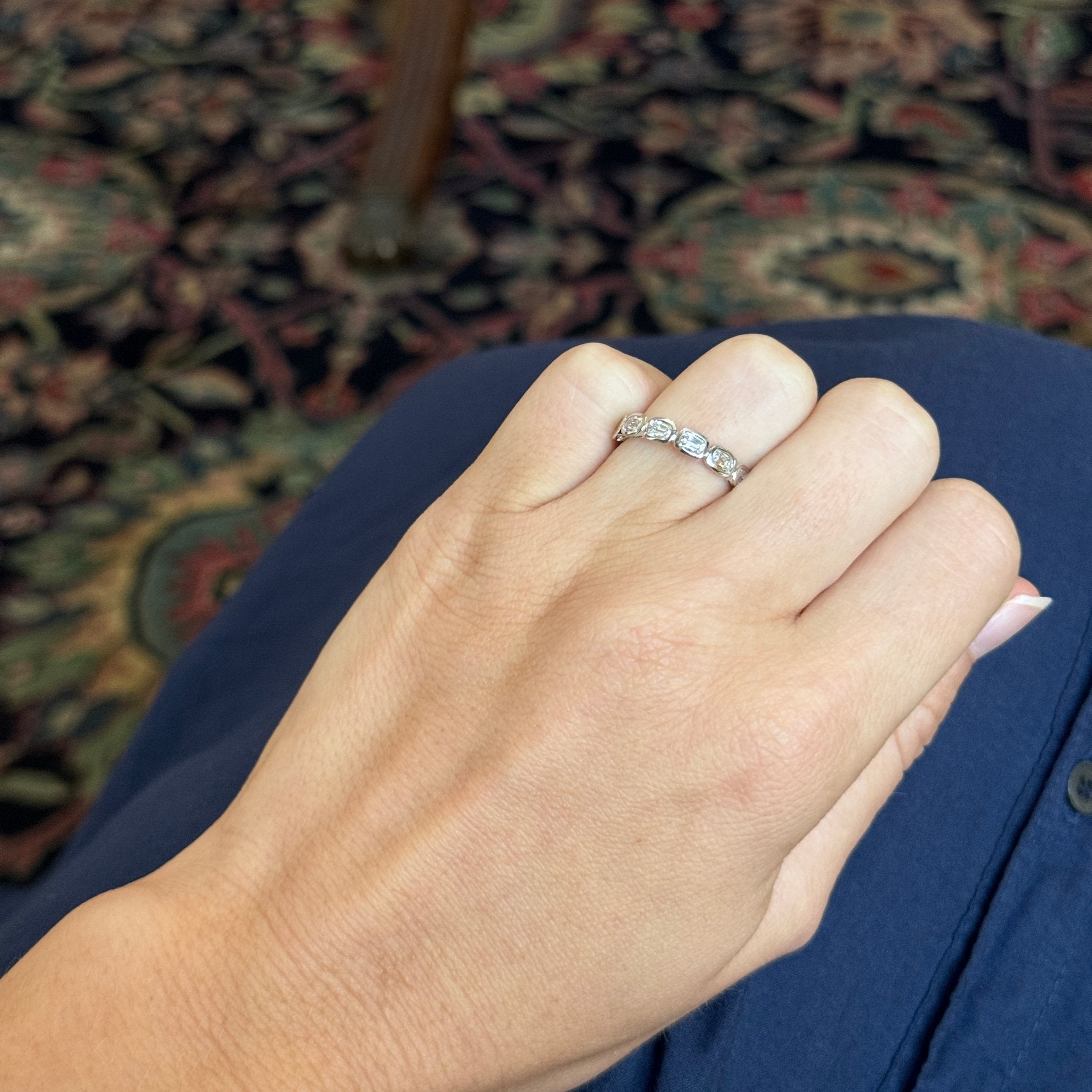 Cushion Diamond Bezel Set 18K White Gold Halfway Band