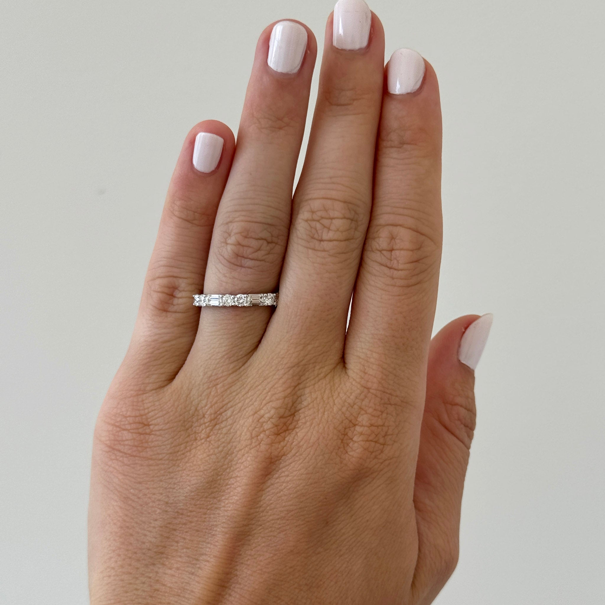Round & Emerald-Cut Diamond Halfway 14K White Gold Band