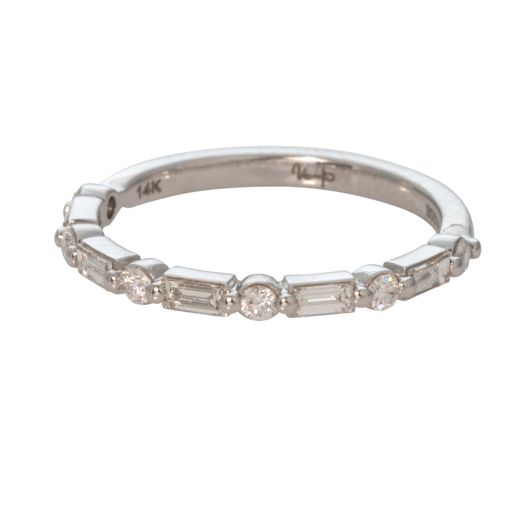 Round & Baguette Diamond Halfway 14K White Gold Band