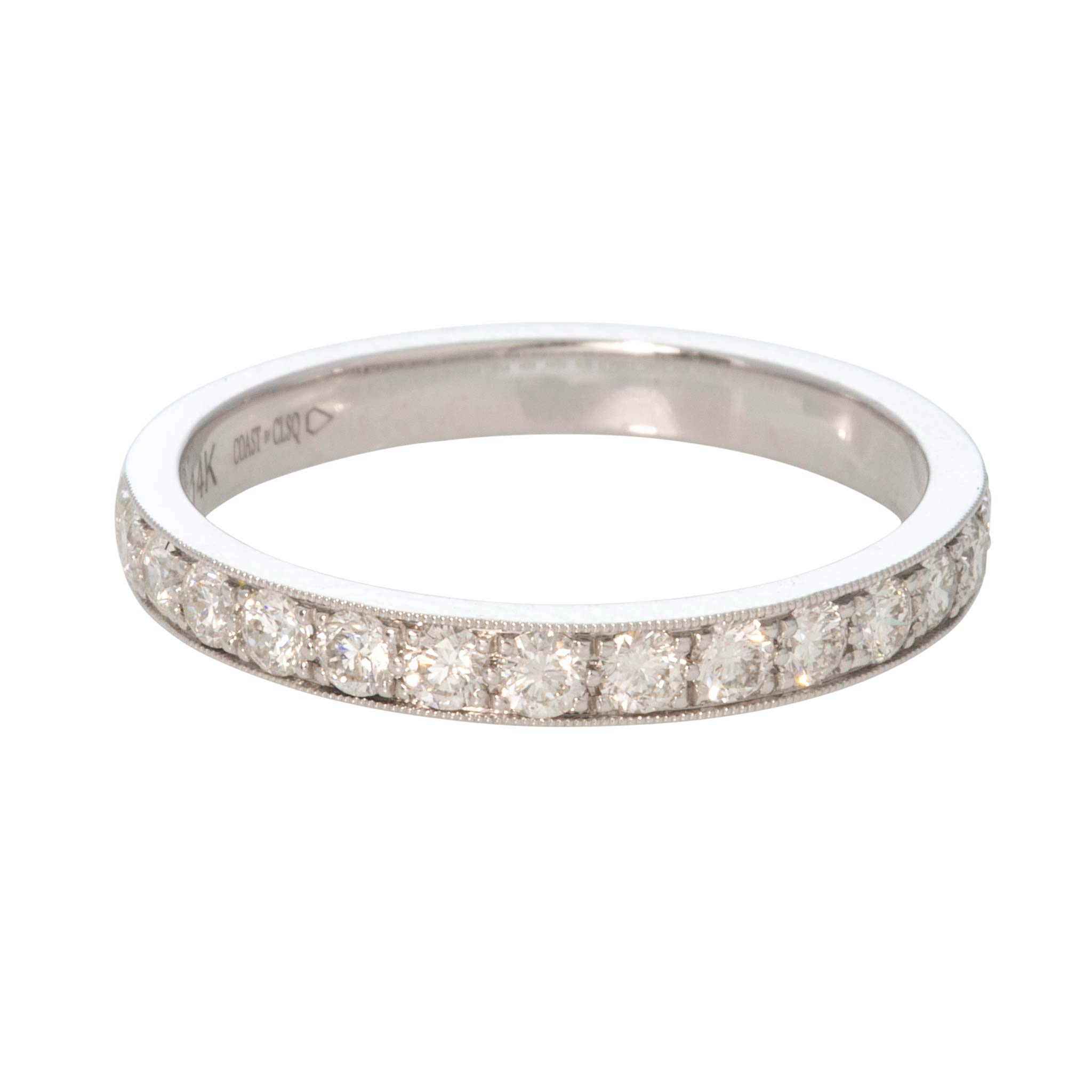 Diamond Pavé Milgrain Channel 14K White Gold Halfway Band