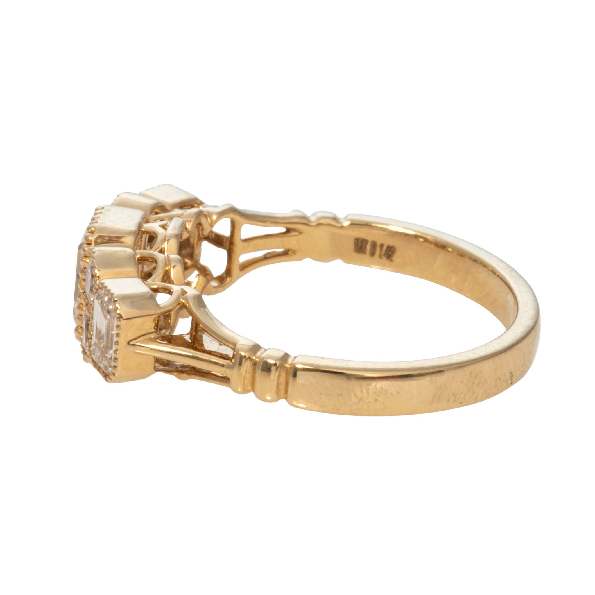 Victorian-Style Emerald-Cut Diamond Three-Stone 18K Gold Ring