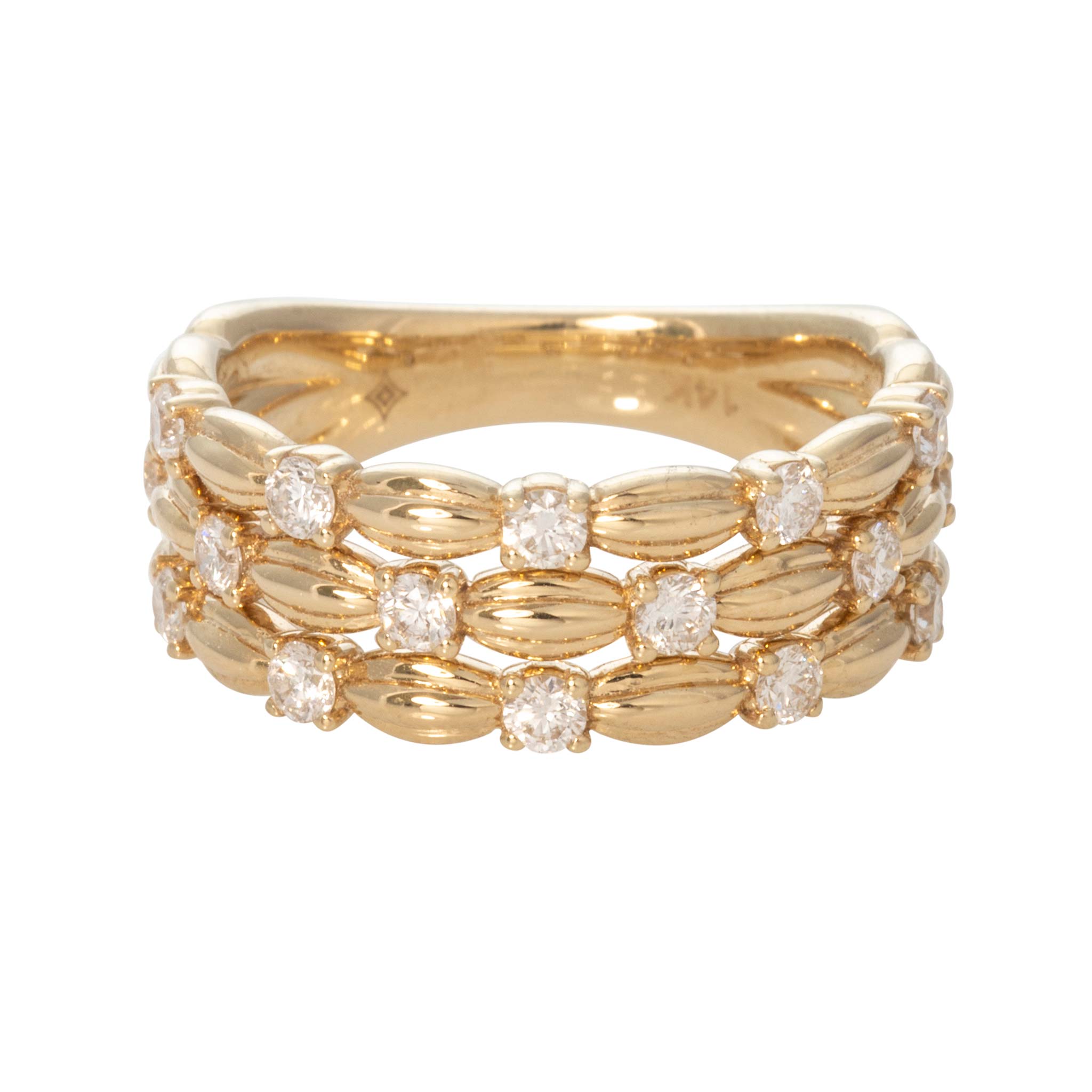 Diamond Triple Madeleine 14K Yellow Gold Ring