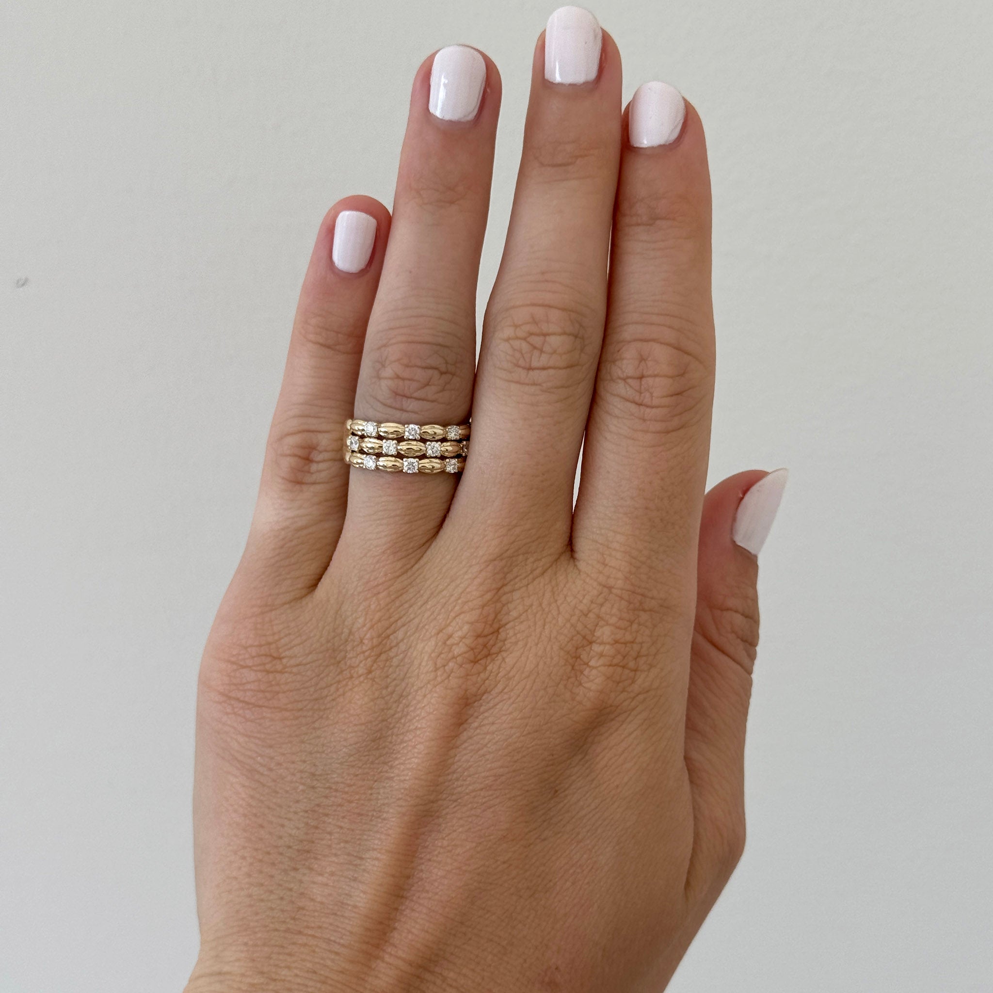 Diamond Triple Madeleine 14K Yellow Gold Ring