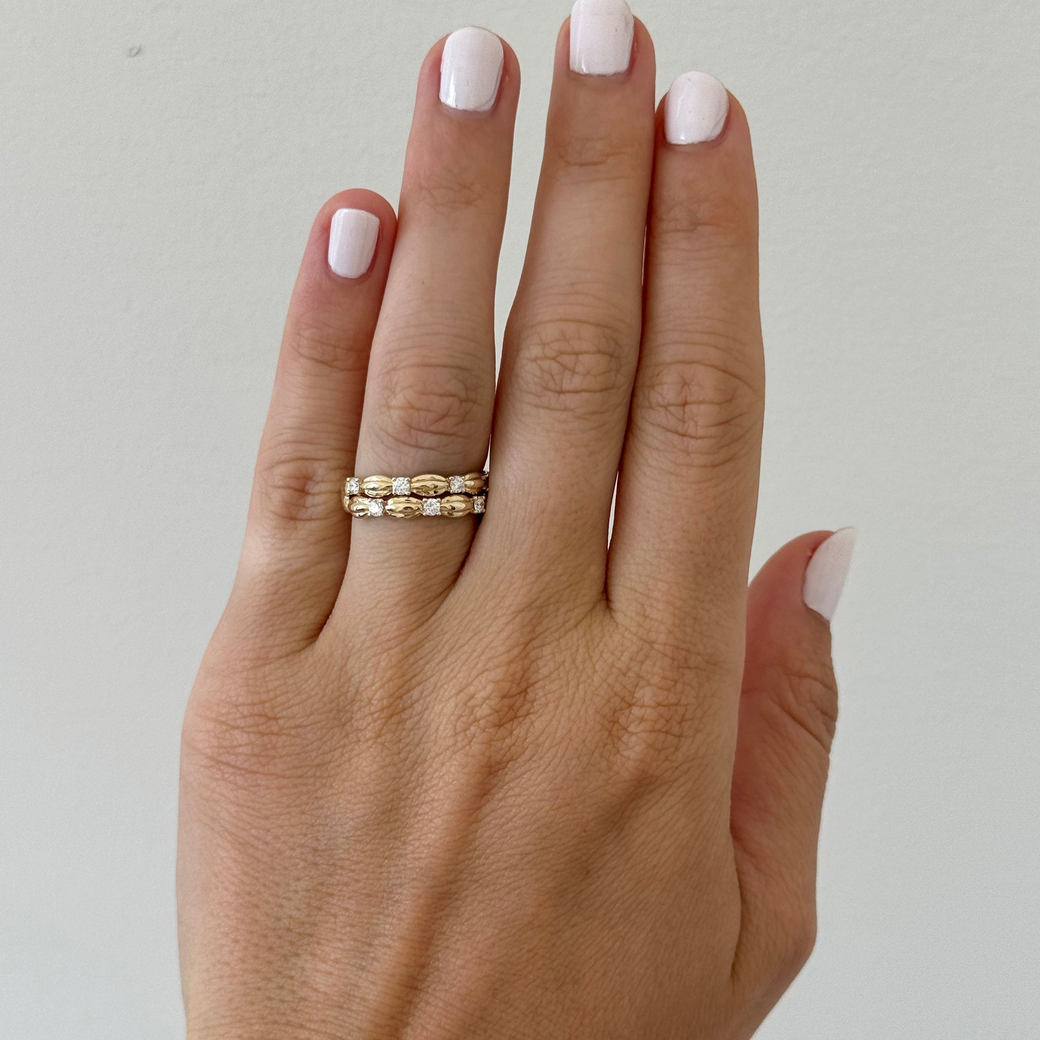 Diamond Double Madeleine 14K Yellow Gold Ring